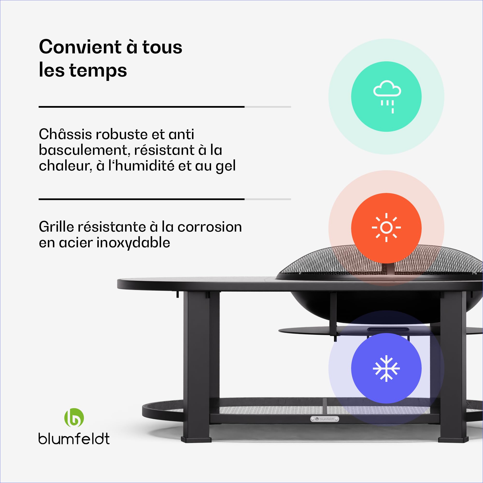 Blumfeldt Merano Circolo L Brasero Exterieur - 3-en-1 Brasero, Barbecue & Table, Plateau Terrazzo, Cadre Acier Robuste, Pare-Étincelles, Grille & Tisonnier Inclus, Idéal Jardin & Terrasse
