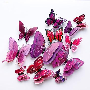 JAAMSO ROYALS Dark Pink 3D Magnet Butterfly Stickers for Wall, Decoration Items, Stickers, Wall-Decor, Butterflies for Walls Decoration (Set of 12)-Self-Adhesive - image, photos