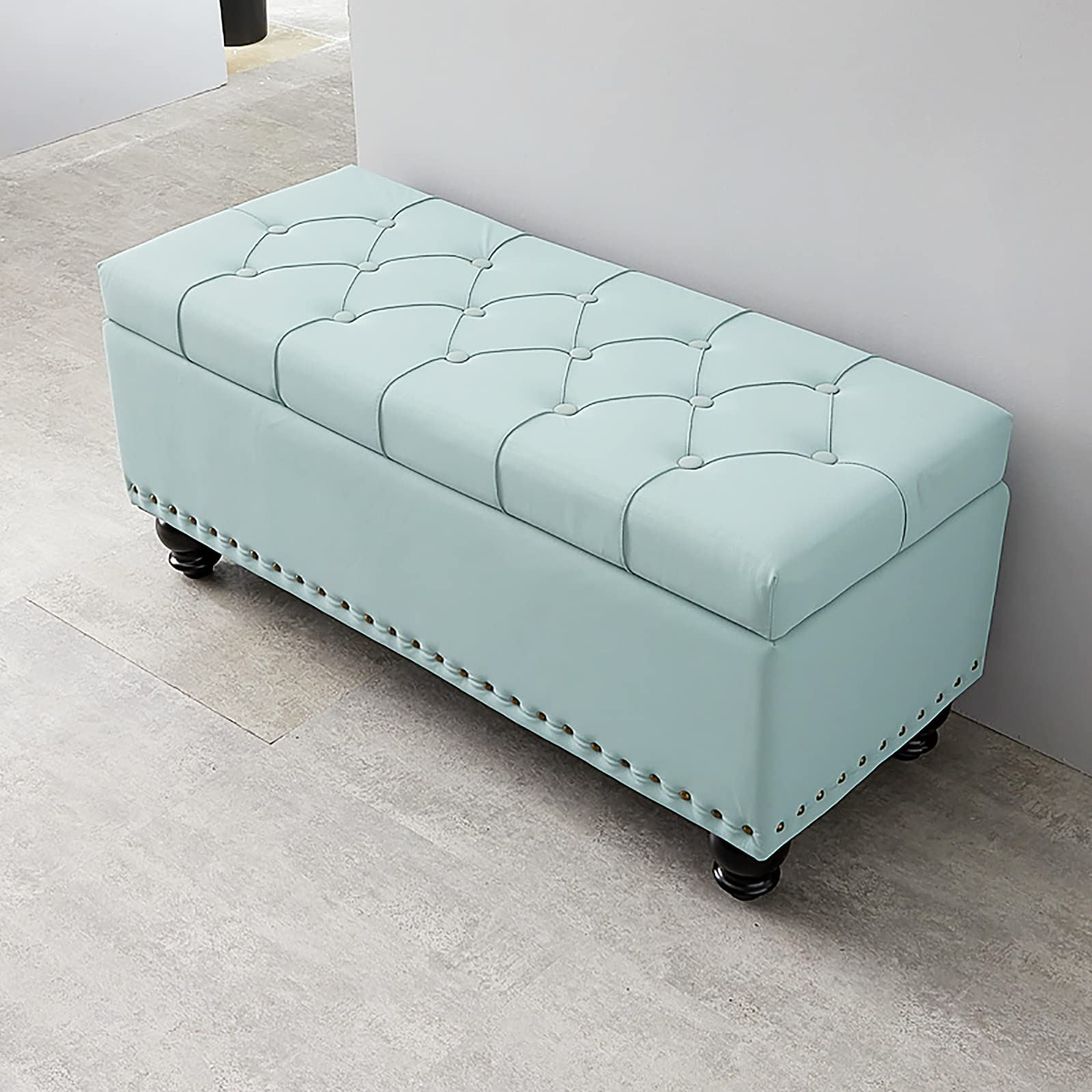 WJFTODAY Mint Green Faux Leather Shoe Storage Bench Ottoman Padded End Of Bed Furniture Stylish Foot Stool for Living Room & Bedroom Versatile Storage Solution 60"