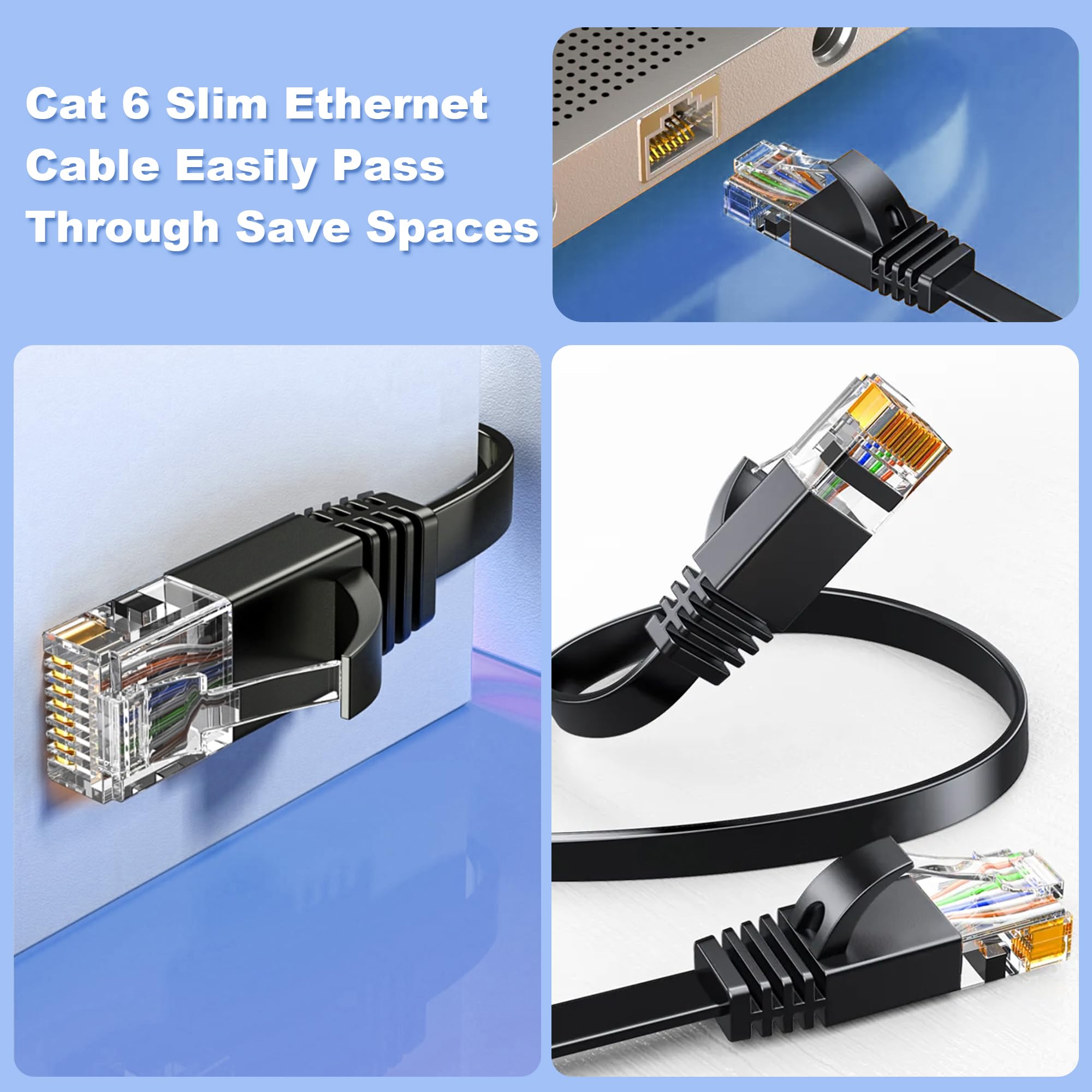 Câble réseau 50 m extérieur et intérieur, câble LAN 50 m Cat 6 Gigabit RJ45 50 m Câble Ethernet plat – 10 100 1000 Mbit s – Câble patch 50 m noir Cat 6 Câble WiFi pour routeur, commutateur, modem