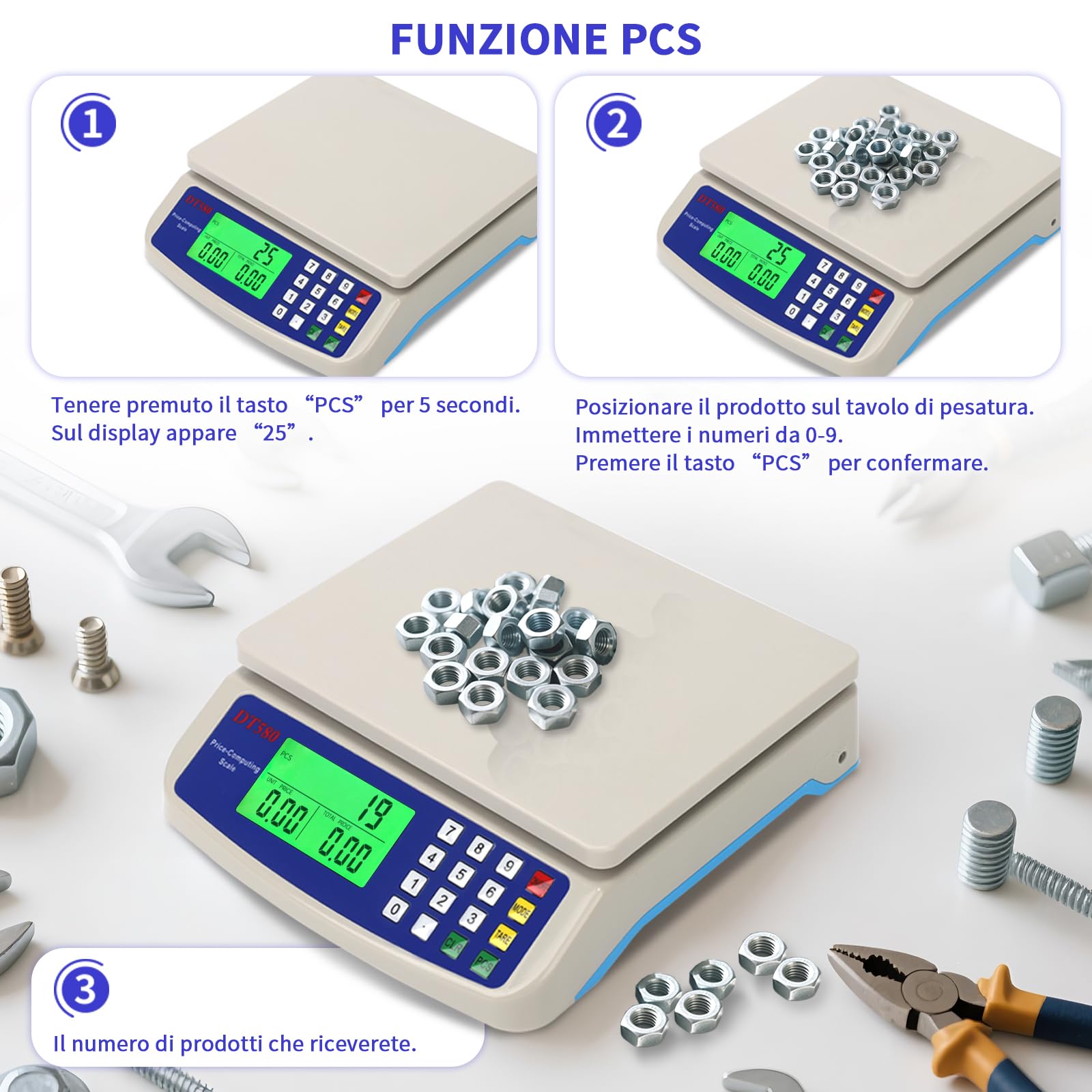 Bilancia da cucina digitale, 66LB / 30kg /1g Precisione Bilancia alimenti, 5 tipi di unità g, kg, oz, lb ml bilancia cucina professionale, Display LCD, Con Tara PCS conteggio Funzione