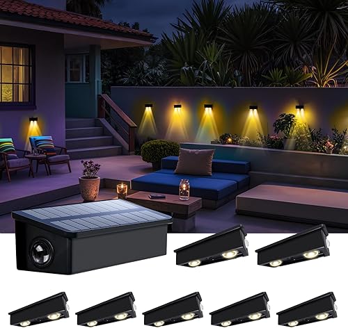 Luces de valla alimentadas por energía solar al aire libre, impermeable, lámpara LED de paisajismo de pared exterior, paquete de 8 para patio,