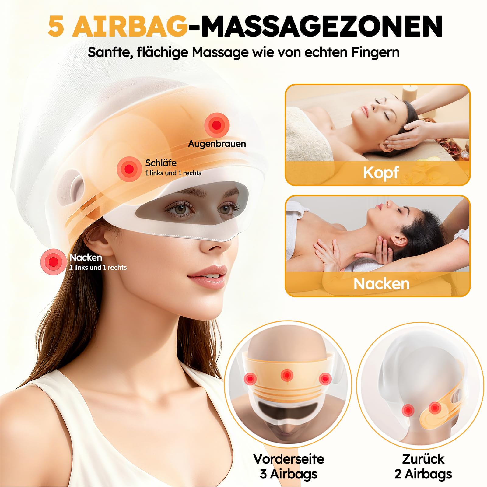 Masajeador de cabeza eléctrico 2 en 1 con cojín de aire de 5 zonas y calor ocular, con 4 modos de masaje y compresa térmica de ojos de 3 niveles para aliviar el estrés, el mejor regalo