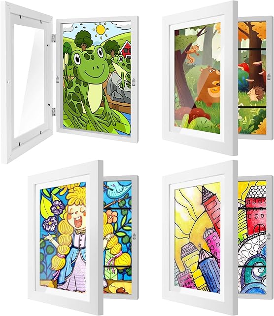 4 Pack Kids Art Frames 8.5x11 Inch Kids Artwork Flip Frame Changeable for Picture Display, Children School Drawing Projects Storage, Horizontally Vertically Wall Hanging, Front Opening, White