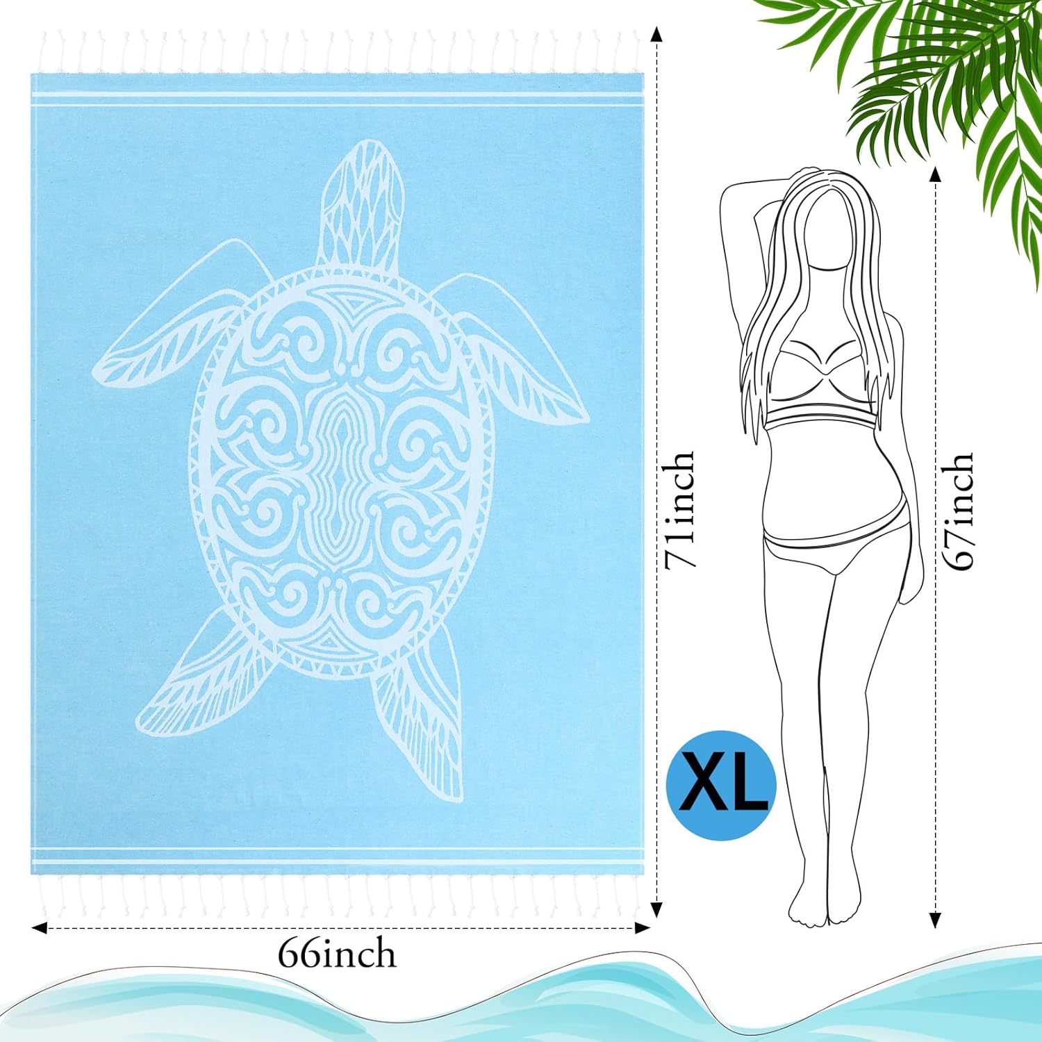 Tranqun 2pcs Oversized Beach Towel Blanket Turkish Giant Sandproof Towel XXL 66 x 71 Spacious Microfiber Lightweight Sand Towels Picnic Park Summer Travel Camping for Adult(Whale,Blue)