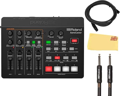 Roland Paquete VRC-01 AeroCaster con cable de micrófono, cable de instrumento y paño de pulido de Austin Bazaar