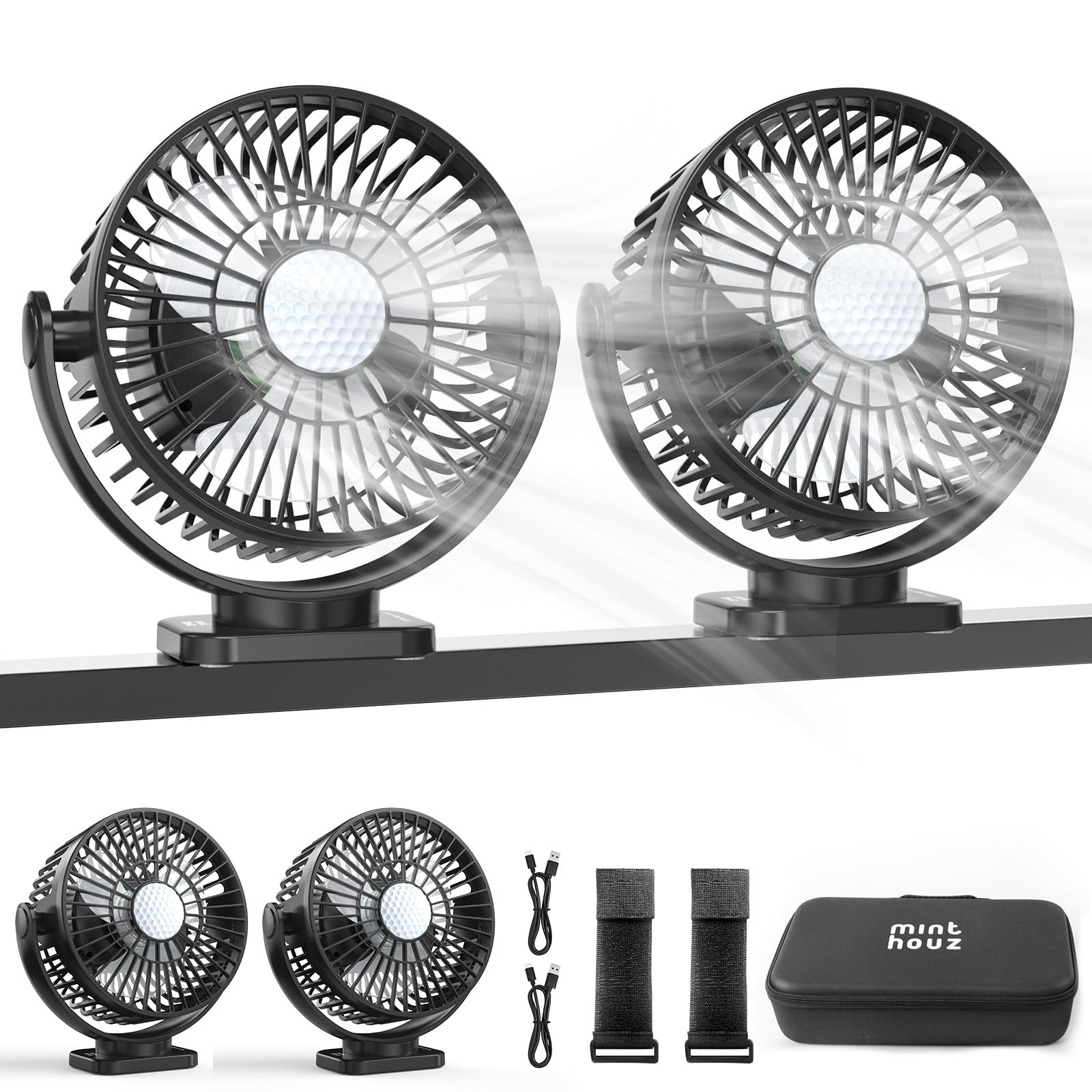 Minthouz Paquete de 2 ventiladores magnéticos recargables para carrito de golf con caja de almacenamiento