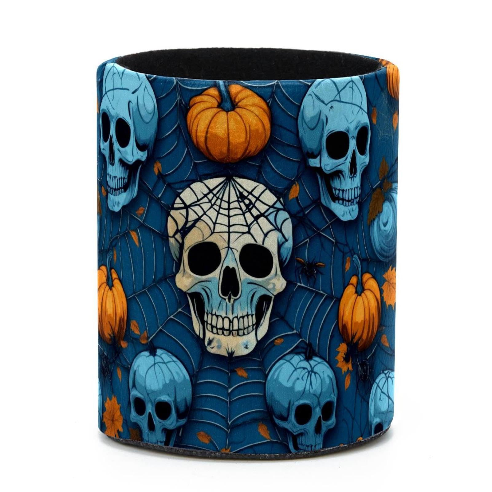 VAPOKF Round Pencil Holders for Desk, Skulls and Pumpkins Pen Holders Pen Pot Makeup Brushes Storage Desktop Stationery Supplies Organiser for Home Office