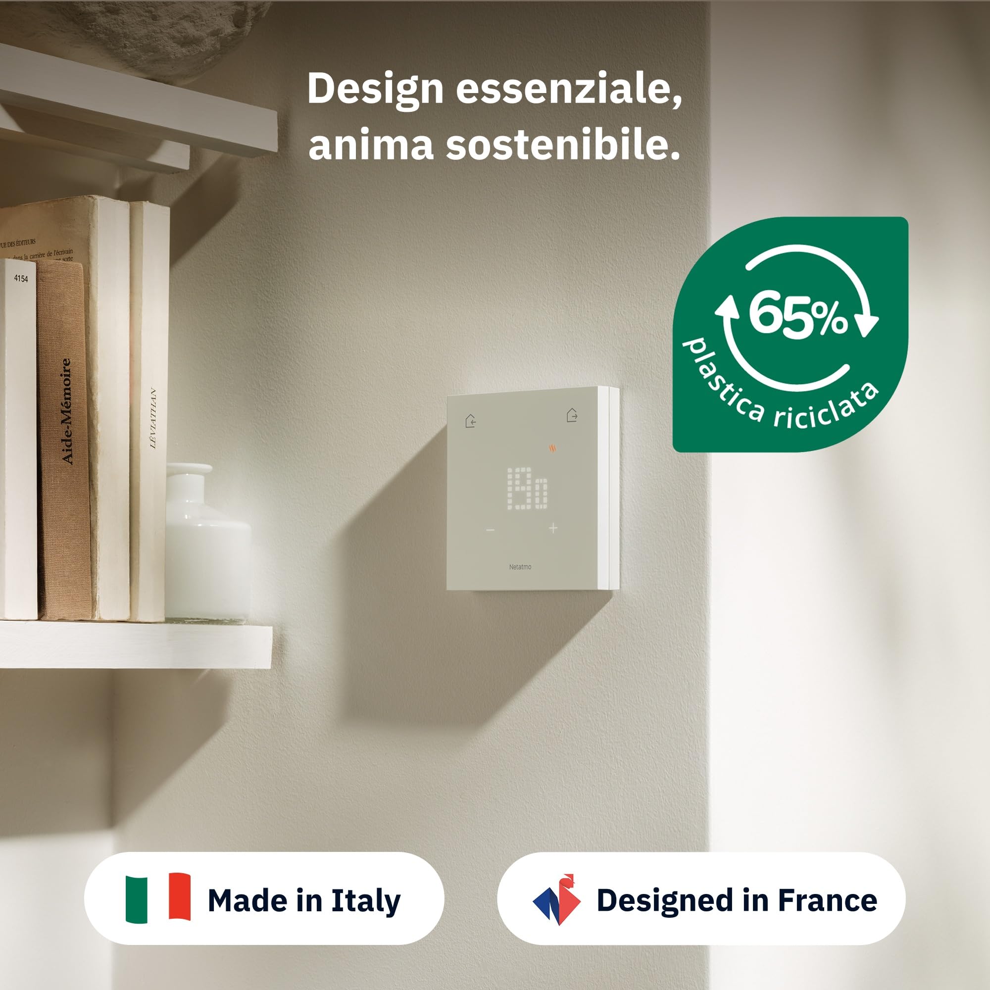 Netatmo Termostato Intelligente ORIGINAL per riscaldamento autonomo - Kit per Installazione Wireless o Cablata, Supporto Incluso, Compatibile con Matter (Alexa, Google Home, Casa di Apple) – ETP-AMZ