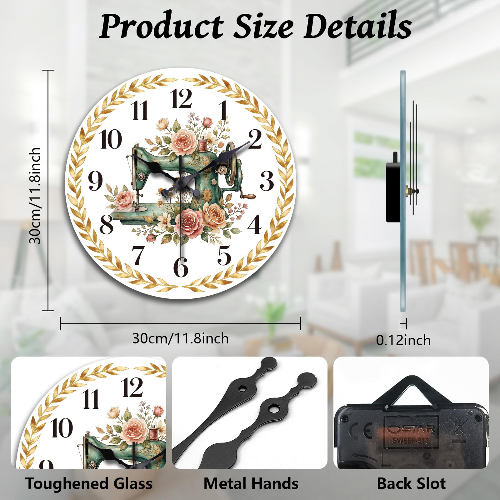 peacoblue Horloge Murale Silencieuse 30,5 cm Machine à Coudre Salon Cuisine