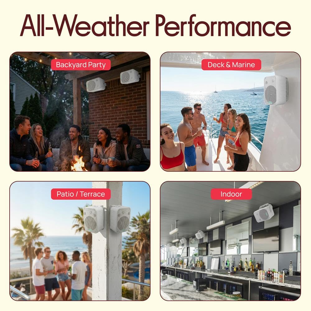 Pyle par de Altavoces de Pared, Techo, IImpermeable, Exteriores, Interiores, Par de 3.5” de 3 vias, Activo, Pasivo