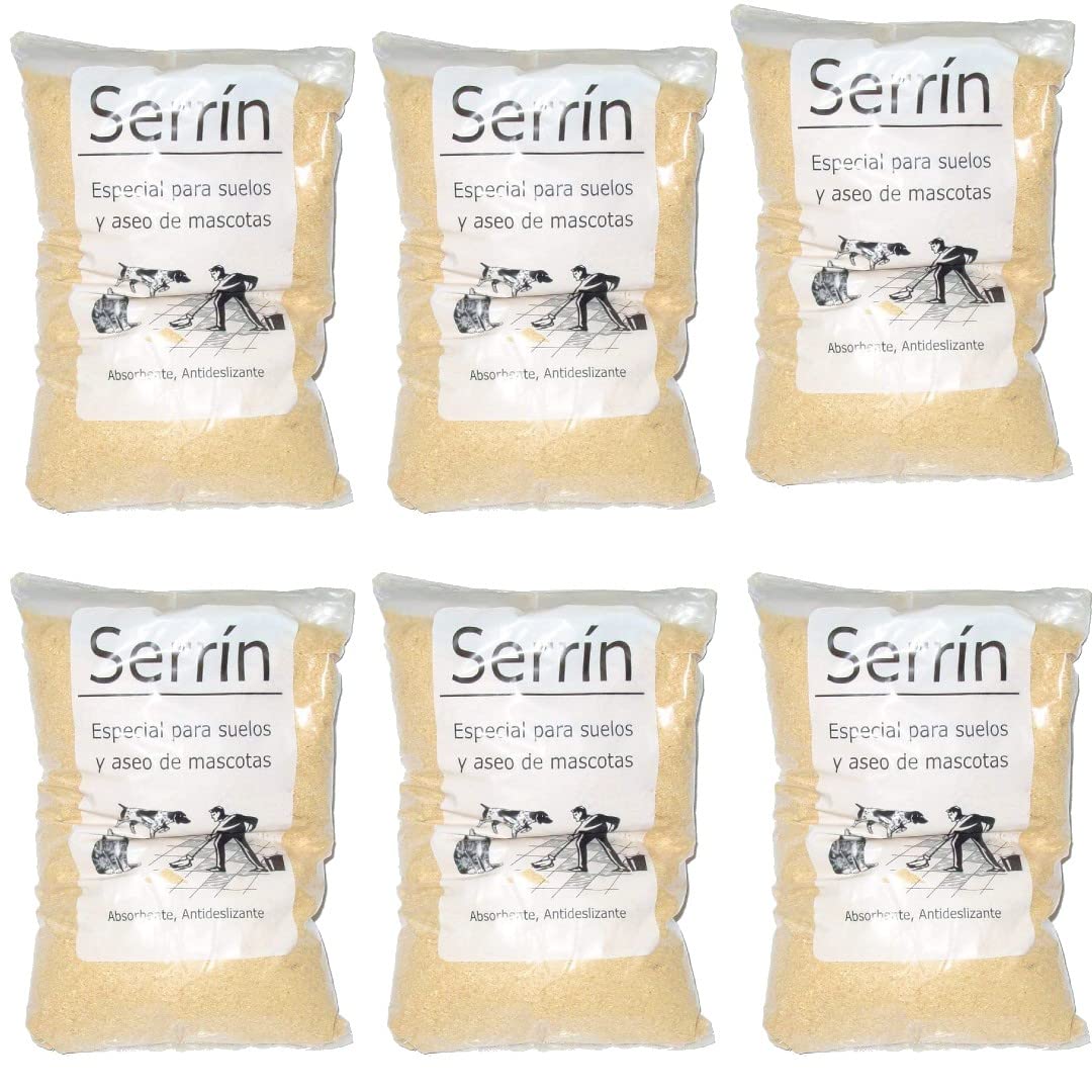 Bricoloco Serrín de Madera saquitos de 1 kg en Polvo con múltiples Aplicaciones para Limpieza, Mascotas, Cultivo. (6 saquitos de 1 Kilo)