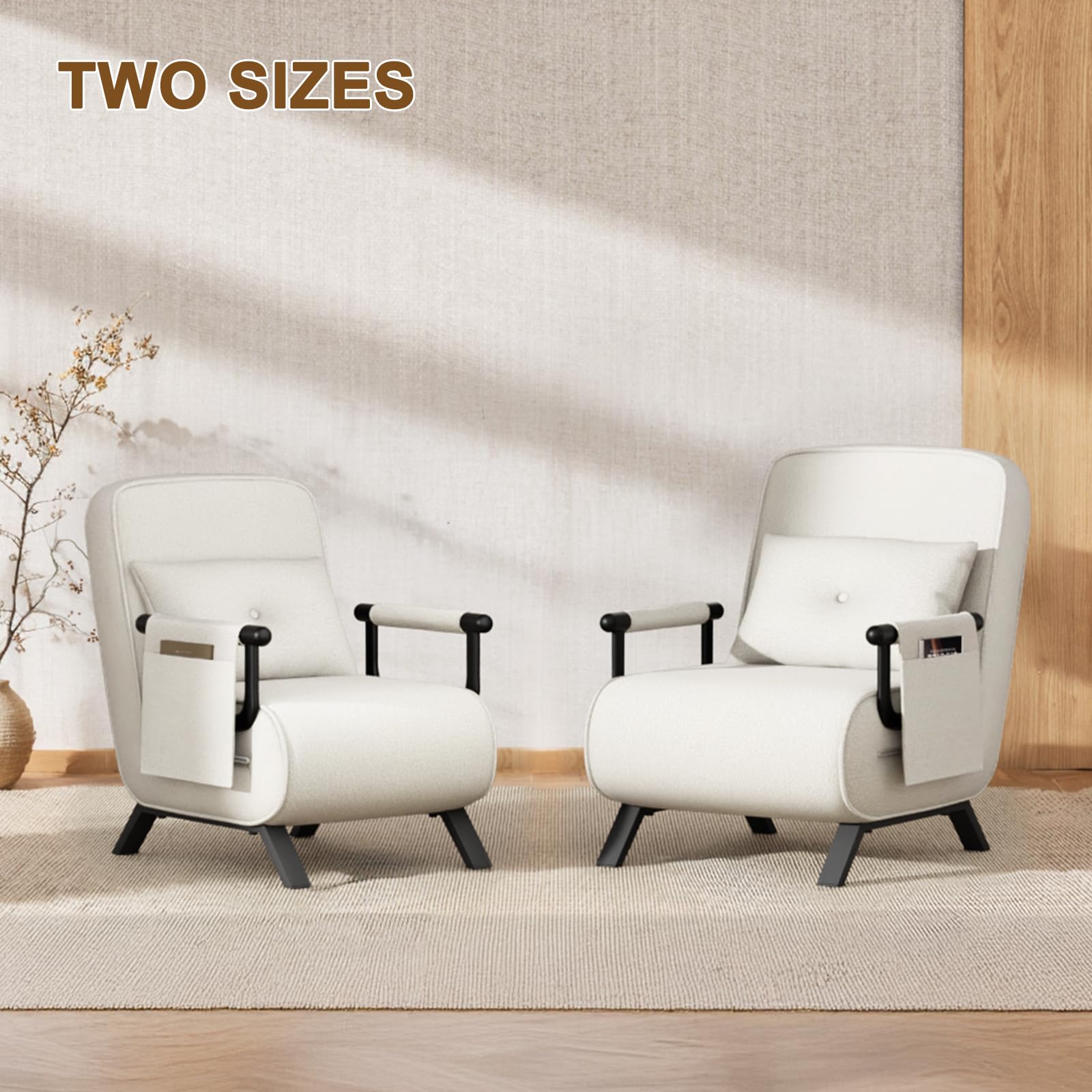YOUDENOVA Poltrona Letto, Divano con Funzione Letto, Divano Letto con Schienale Regolabile, Divano con Tasche Appendibili, Divano Pieghevole, Letto per Ospiti, Chenille, 190 x 69 cm, Beige