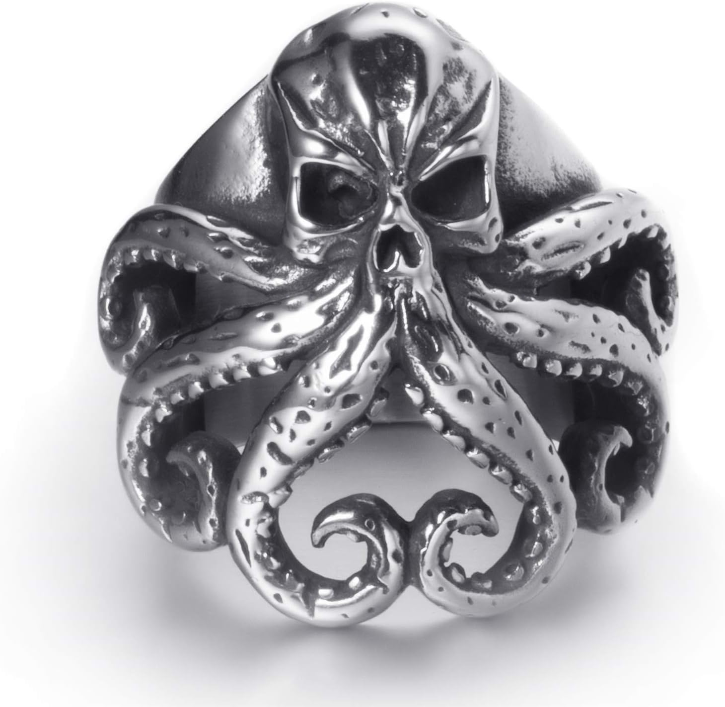 Stainless Steel Octopus Ring for Men Tentacles Retro Gothic Punk Style Jewelry Silver Black Vintage Rings,Size 8-13