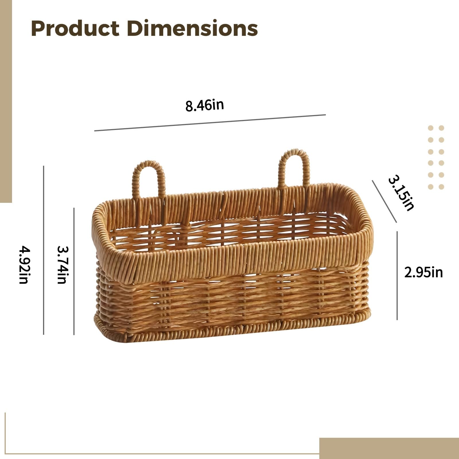 Cestino rettangolare a doppia orecchio, da parete, in finto rattan, per uova, frutta e altro, 21,5 x 12,4 x 7,9 cm