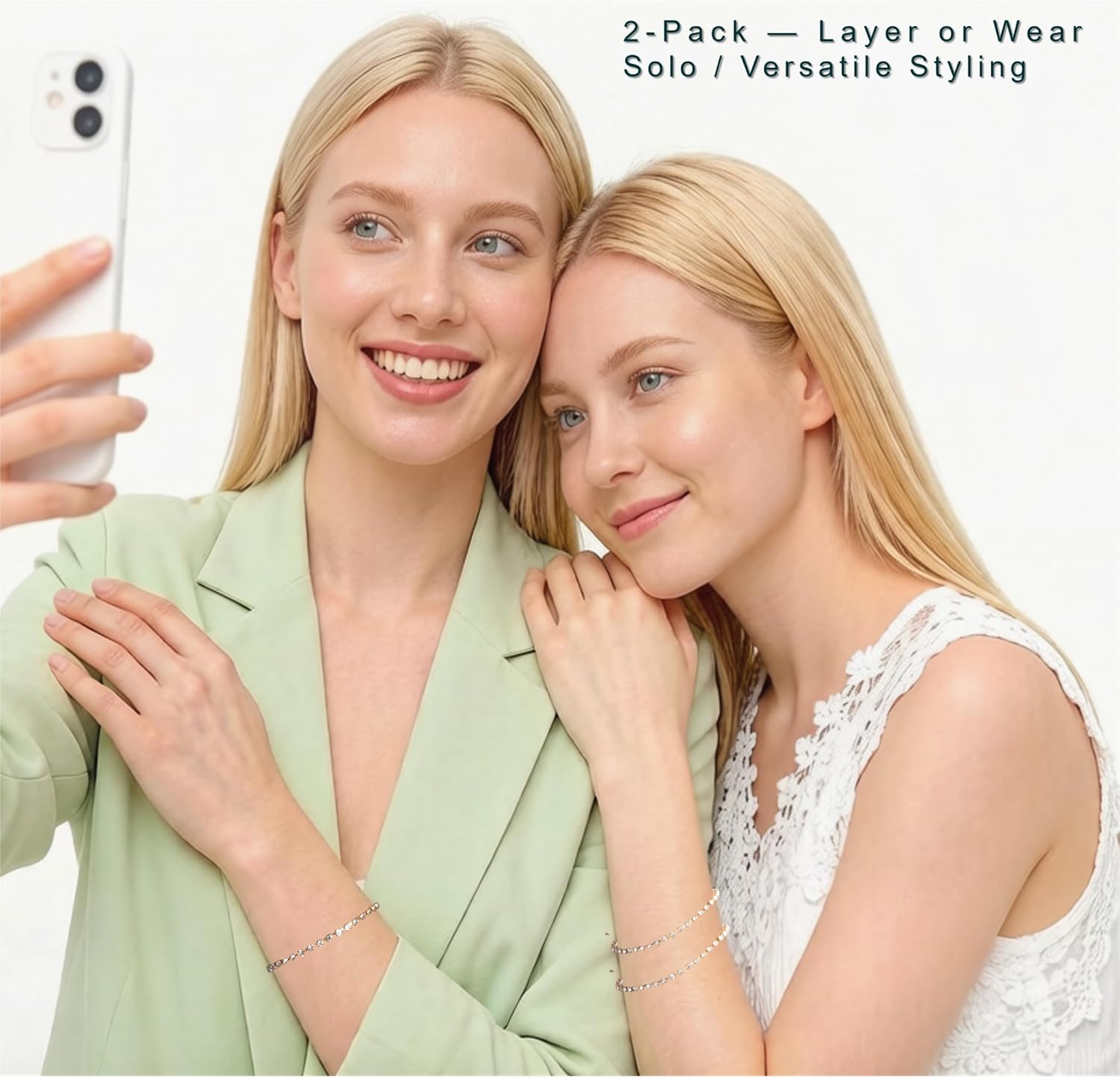 Plus Size Gold-Plated Tennis Bracelet for Formal Ocassions with Dress Code, 2.5mm, Double 18K Real Gold Plated, Highly Fade-Resistant, 2-Pack, Sparkling Rhinestones, One-Size-Fits-Most with Adjustable Clasp, Chic Elegant Jewelry Gift for Her image 3 of 7 B0FK28YN9J