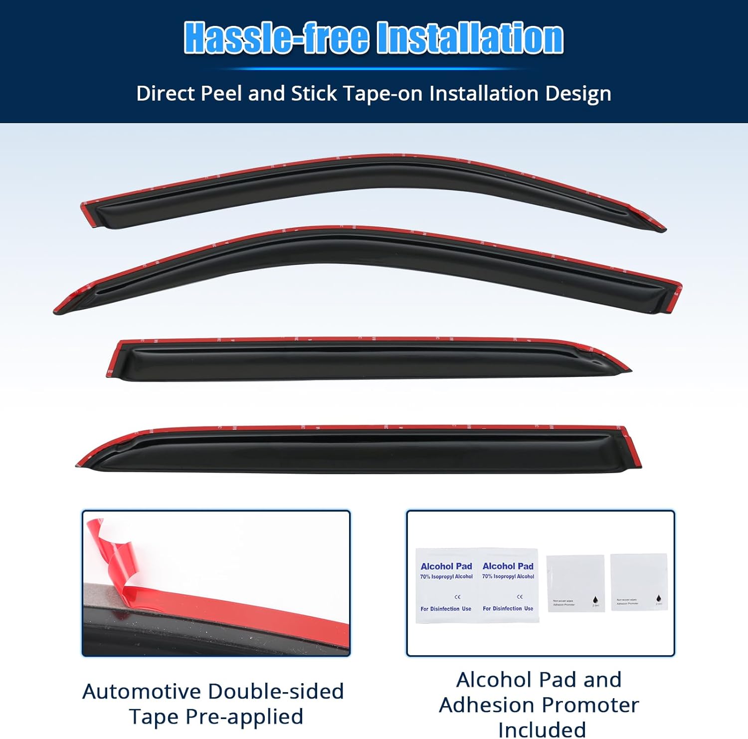 FREEMOTOR802 Tape-on Window Deflectors Fits 2001-2007 Toyota Sequoia, Rain Guards Side Window Visors Wind Deflectors Vent Visors Slim Style Smoke Tinted Acrylic 4 Pieces