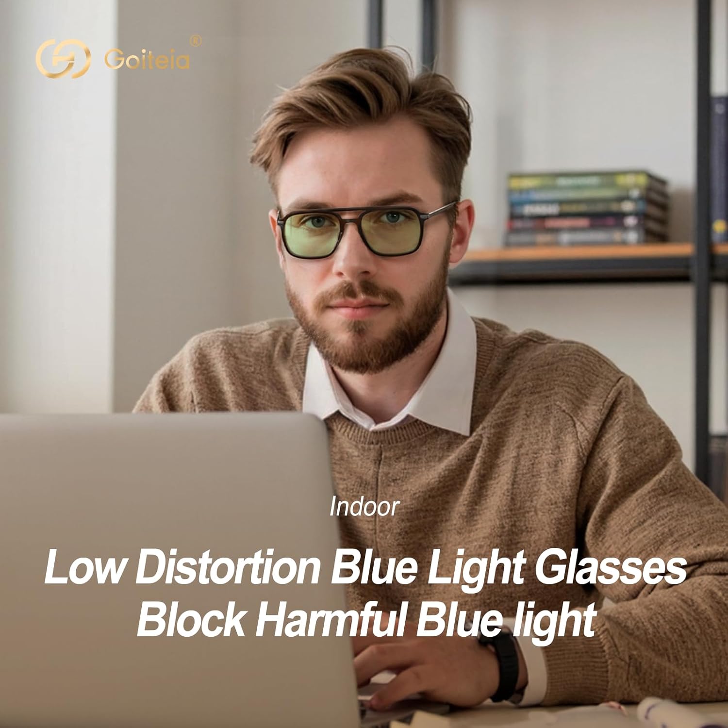 Goiteia Blue Light Glasses for Woman Men-Light Green Tint Computer Glasses for Ture Color-Ease Computer and Digital Eye Strain-Ultra Light & Spring Hinges for Better Comfort