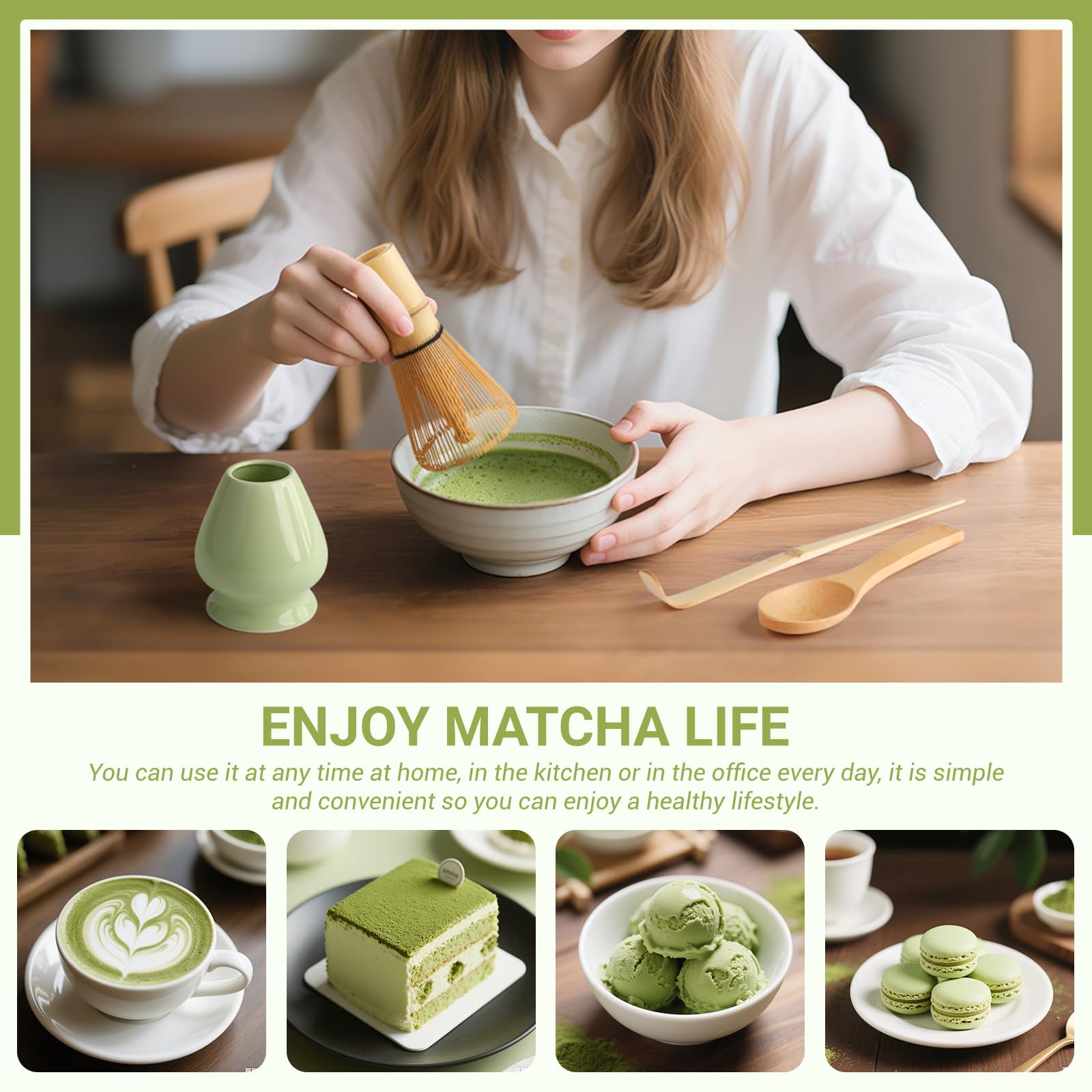 Kit Matcha Completo In Bambù - Frusta, Cucchiaio E Portapennello Rosa Per Cerimonia Del Tè - Foto 12