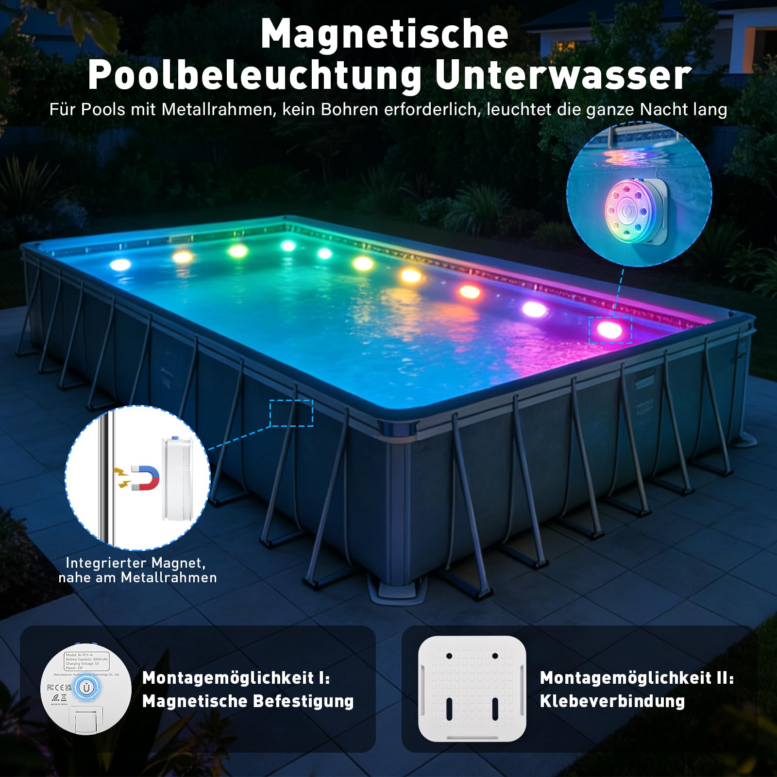 Poolbeleuchtung Unterwasser Licht mit Fernbedienung, RGB LED Schwimmende Pool Magnetisch Beleuchtung, Pool Lichter für Schwimmbad Teichbeleuchtung Brunnen Teich Aquarium Party Deko, 2 Stück