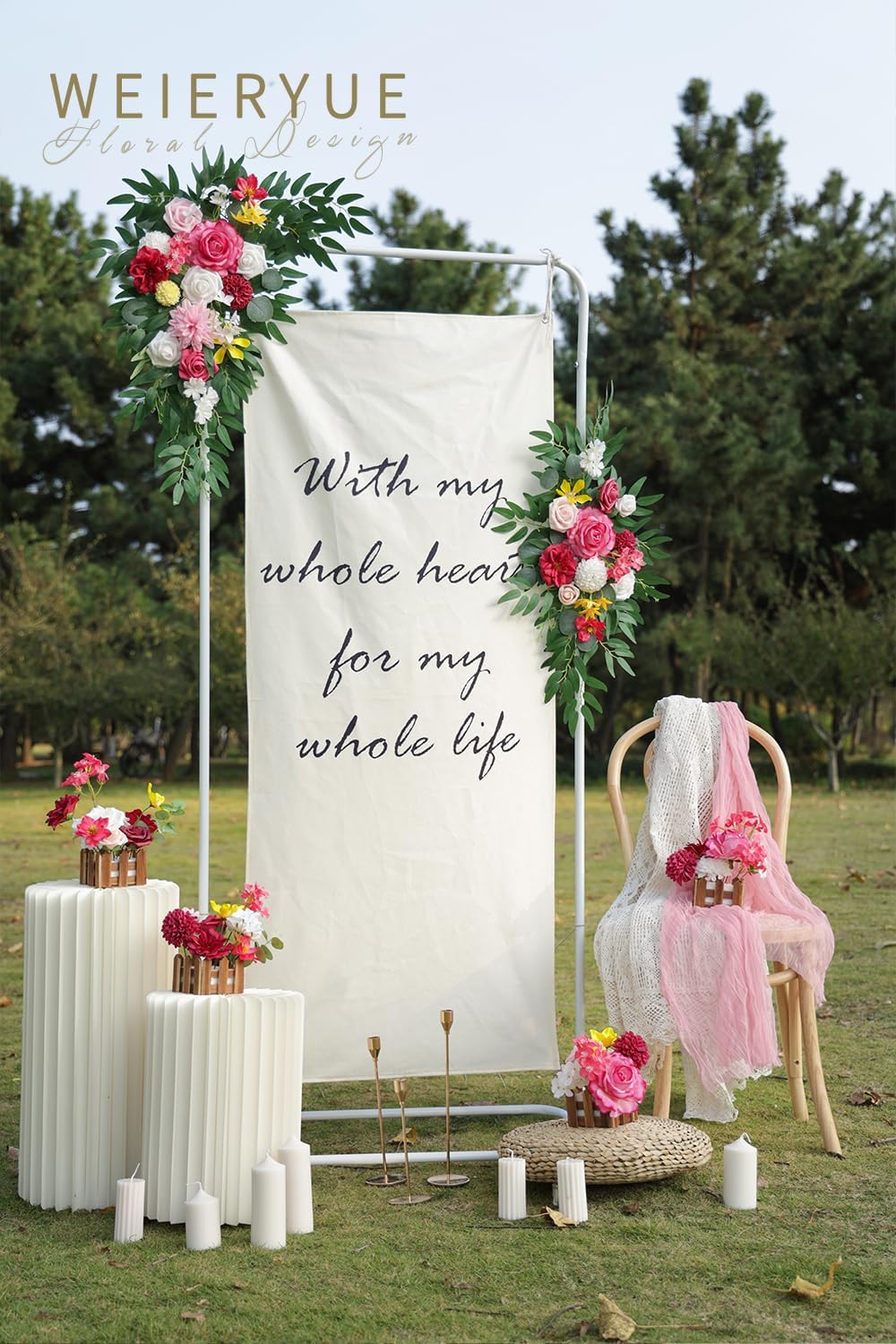 Artificial Flower Box Set Silk Fake Flowers DIY Center Cake Decoration Wedding Bouquet Corsage Home Decor Outdoor Decor Gift (Bright Pink) - Image 6