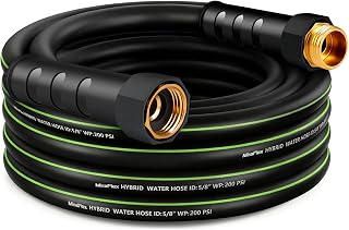 Non-Expandable Garden Hose 25ft, Lightweight Hybrid Rubber PVC Water Hose, Kink Resistant, Solid Brass 5/8" Fittings, 200PSI Working / 600PSI Burst, for Yard RV Car Wash