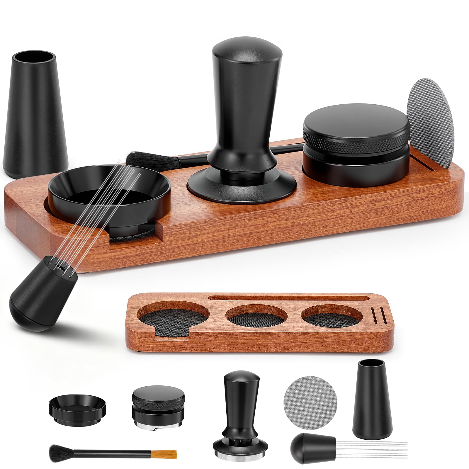 Photo 1 of 54mm Espresso Accessories Kit, 7 PCS Espresso Tamper Tools, WDT Tool Set with Coffee Tamper, Distributor, Dosing Funnel, Stirrer, Puck Screen, Brush & Wood Tamping Station - Fits 54mm Portafilter