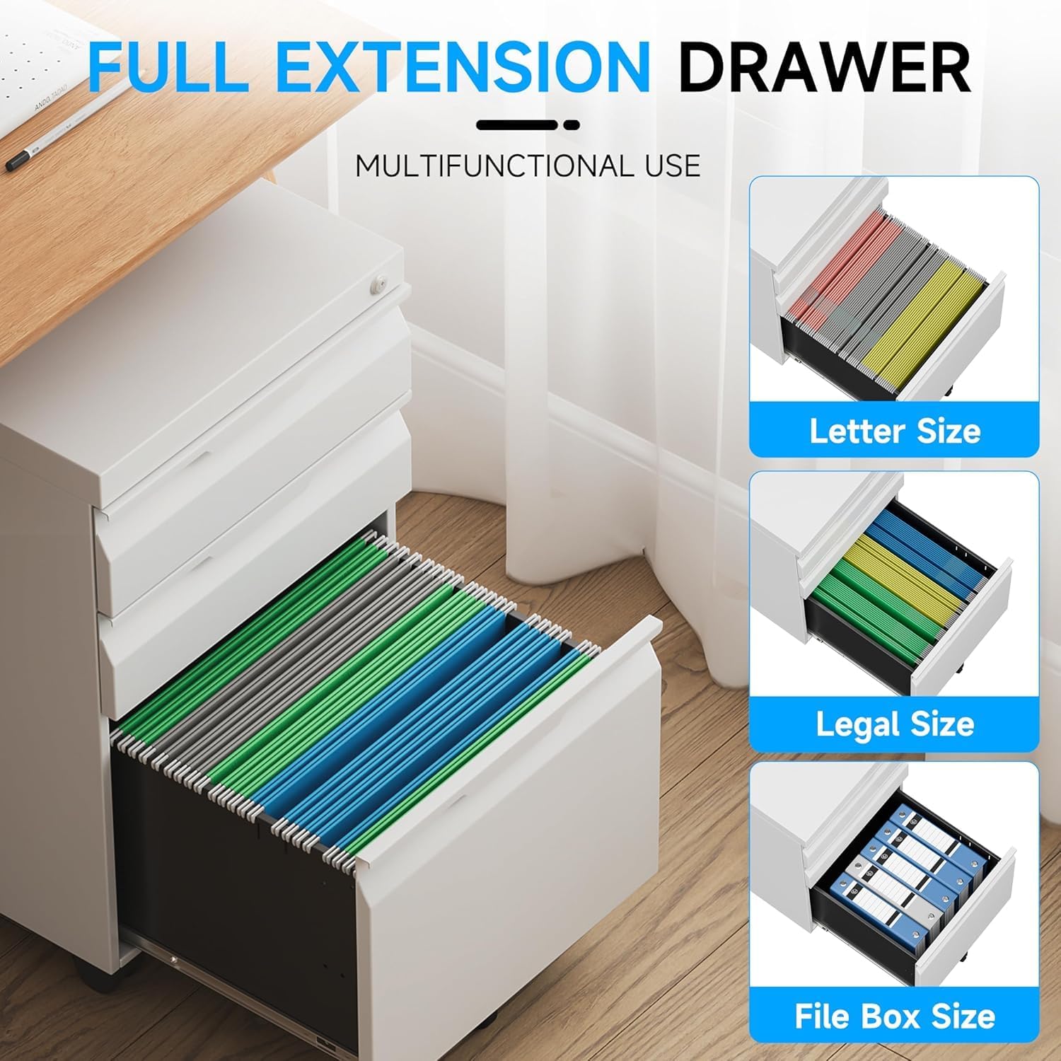 3 Drawer Mobile File Cabinet with Wheels, File Cabinet with Lock, Filing Cabinets for Home Office, Rolling Filing Cabinets Under Desk Storage for Letter/Legal/A4 Files