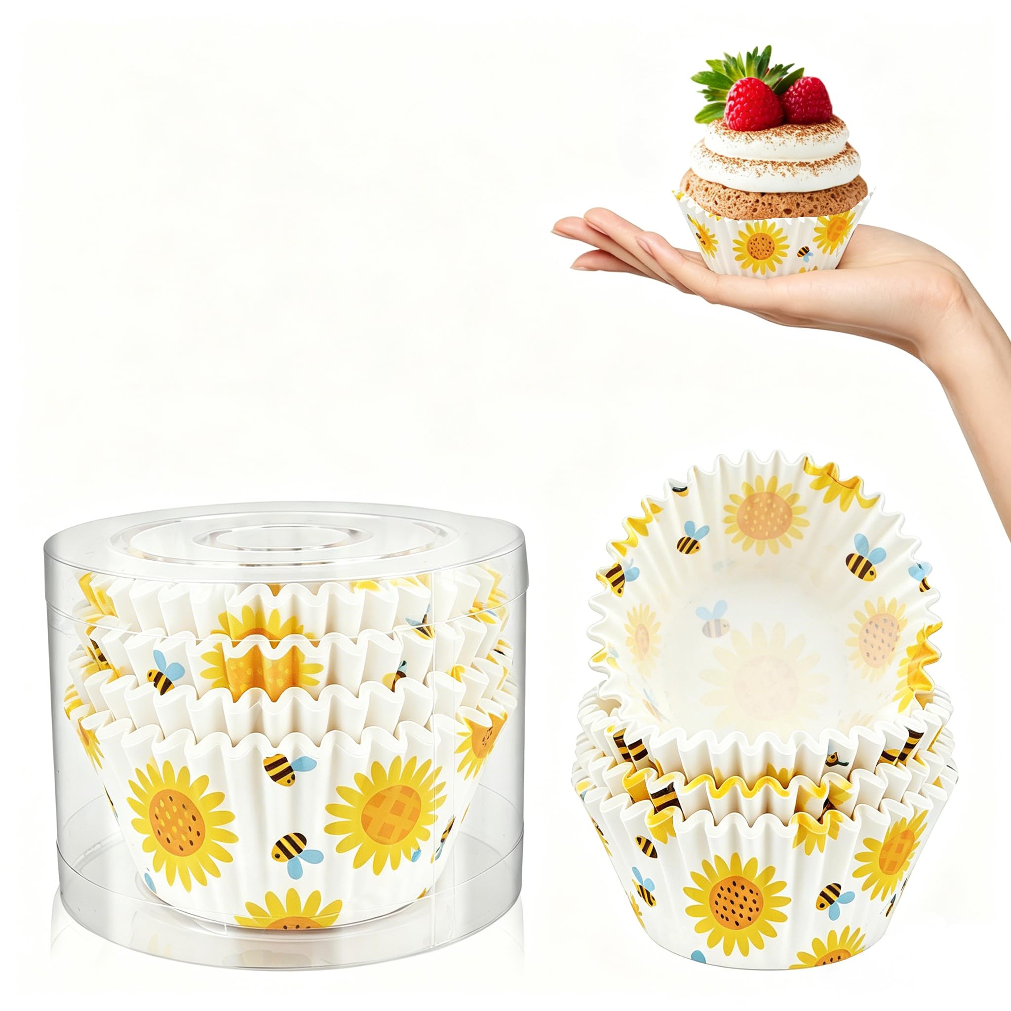 Kiopdse Sunflowers Cupcake Cases,100 pcs Muffin Cases,Cupcake Wrappers,Paper Cupcake Liners,Paper Muffin Cupcake Liners,Muffin Baking Cups,Paper Baking Cups,Cupcake Papers,Standard Size 2x1.25inch