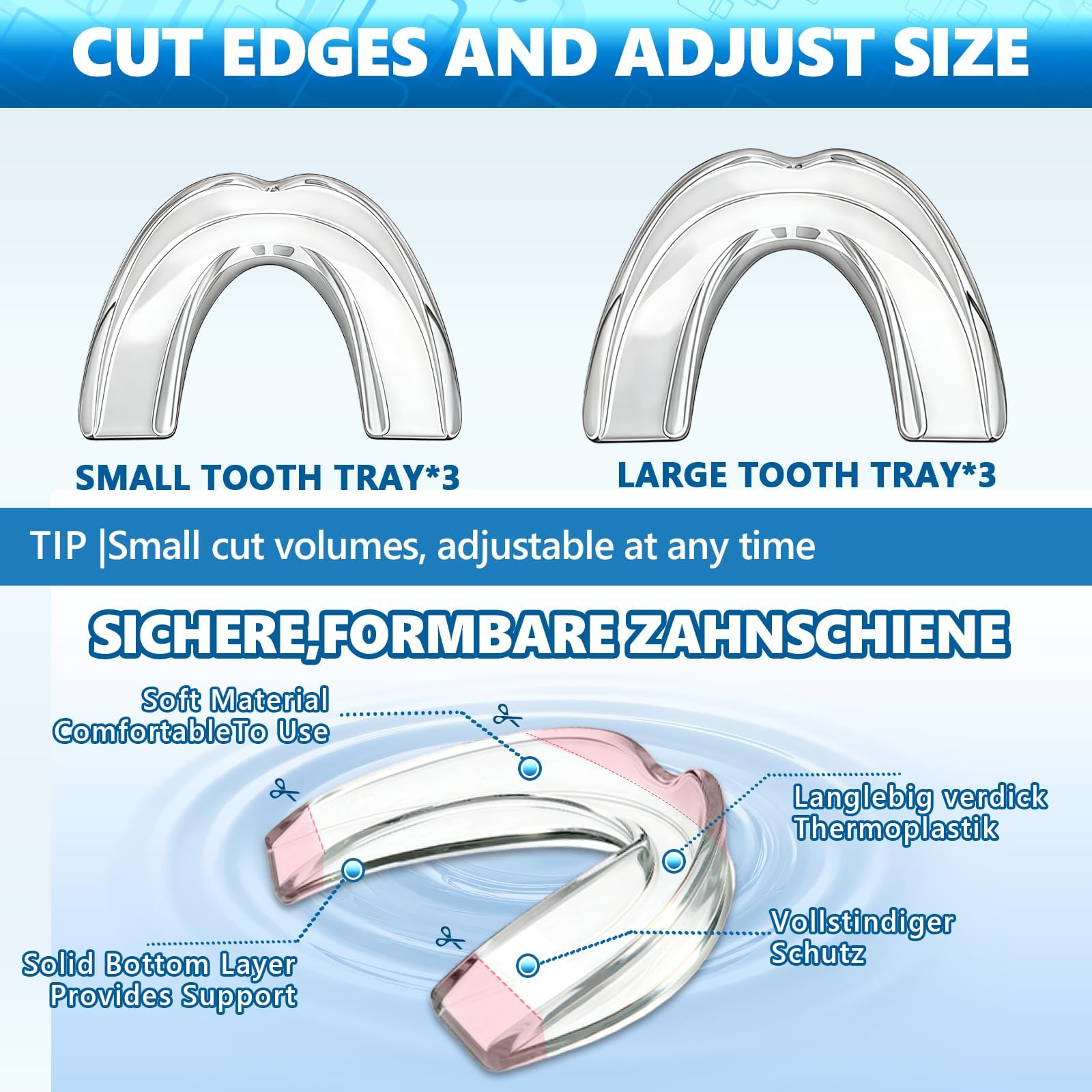 Protector Bucal Para Dormir Bruxismo, Férulas Descarga 2 Tamaños, Kit Dental Reutilizable