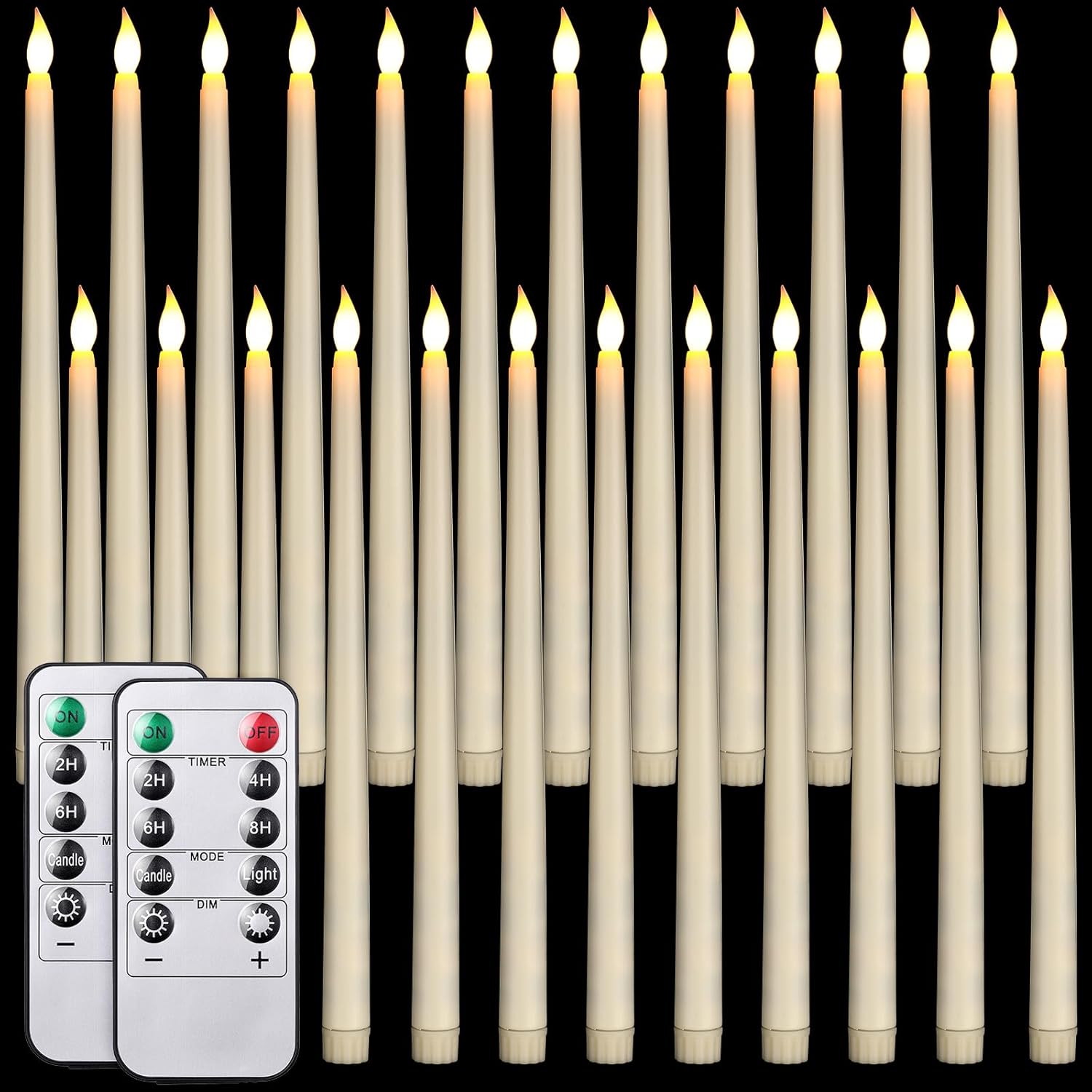 Tuanse 24 Pack 24 Pack Flameless Flicker Taper Candles Bulk with Remote and Timer, Battery Operated LED Warm White Taper Candles Light for Home Wedding Decoration Gifts (Beige,10 Inch)