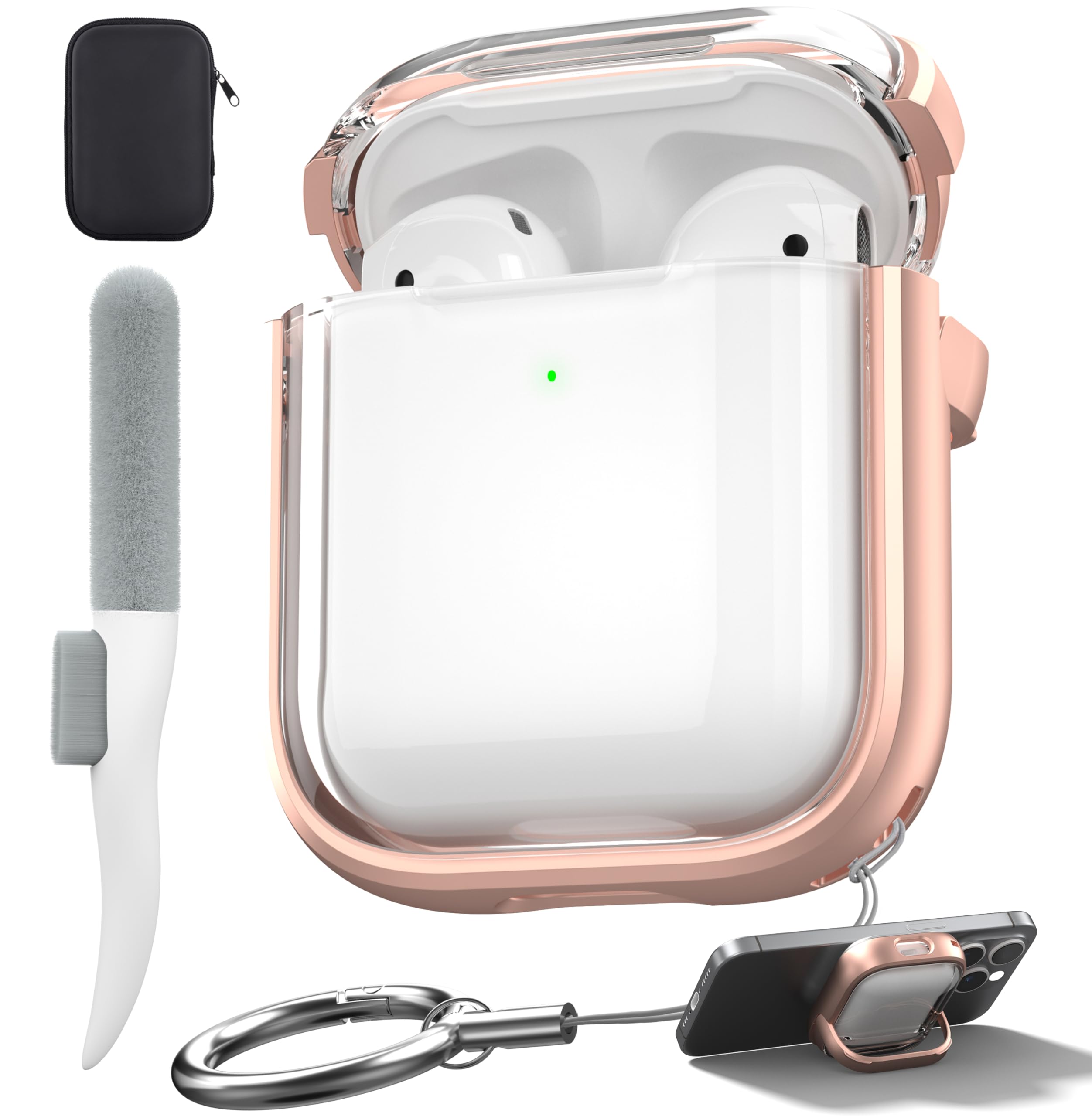 Valkit Compatible Airpods 2nd Gen Case Cover Clear with Lock & Cleaner Kit, Airpods Case 2nd Gen with Keychain Soft Shockproof iPods 2/1 Protective Case