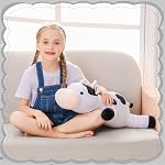 Jouet en peluche pondéré pour les animaux farcis par la vache 24" 4.2lb Poupées mignons en peluche pour les garçons et les filles (blanc) & Noir)