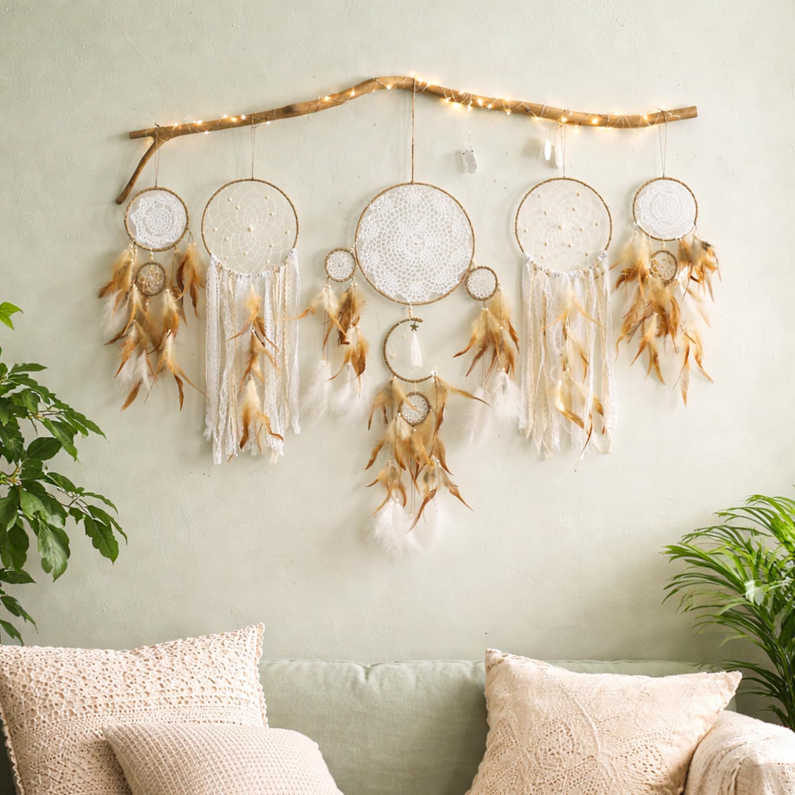 Traumfänger-Wanddekoration – handgefertigte Feder-Traumfänger, 78,7 cm, groß, Boho-Makramee, Wandbehang für Schlafzimmer, Erwachsene, Mond, Wandkunst, Indianer-Dekor für Frauen, Teenager, Mädchen, 5
