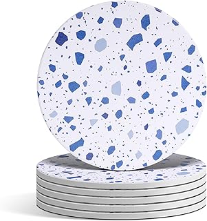 ComSaf コースター 硅藻土 アスベストなし 6枚セット 超吸水 速乾 断熱 滑り止め 保護コルク裏面 直径10cm プレゼントブルー