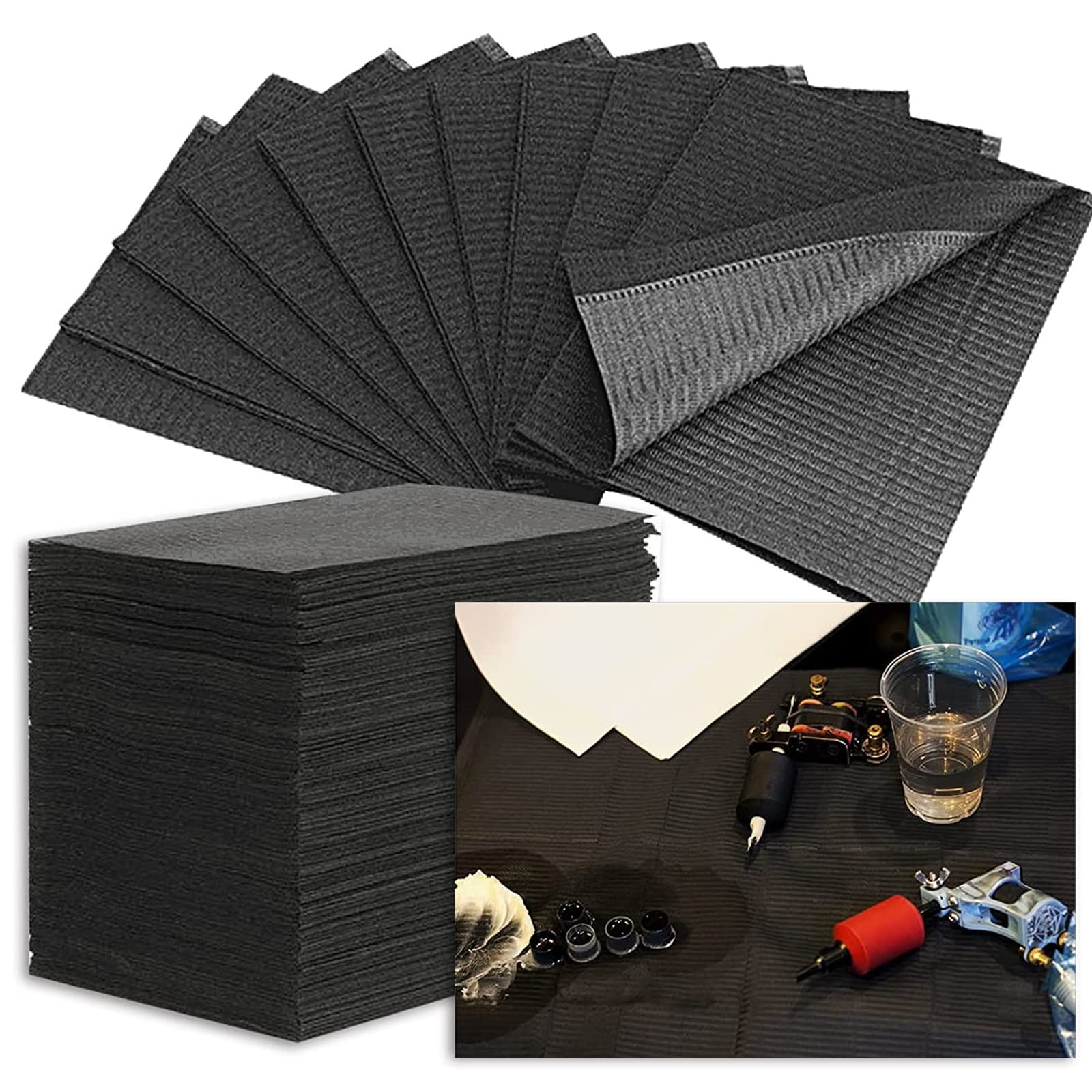 Disposable Dental Bibs - Sotica 125 Pack Black Disposable Tattoo Dental Bibs,Tattoo Table Cover Clean Pad/Waterproof Dental Bibs for Tattoo Supplies, 2-Ply Tissue + Poly, 13" x 18" inch.-image-30