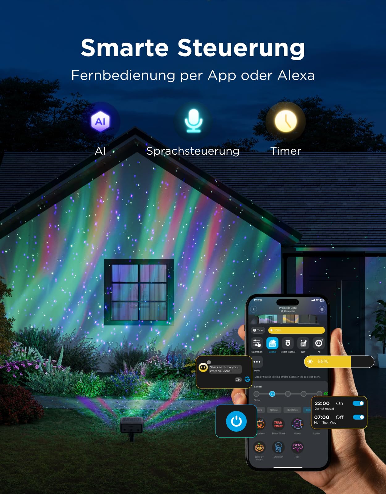 Govee Outdoor-Projektorlicht RGBW Dreifarben-Laserlicht IP65 Wasserdicht Smart Alexa Matter Google Assistant
