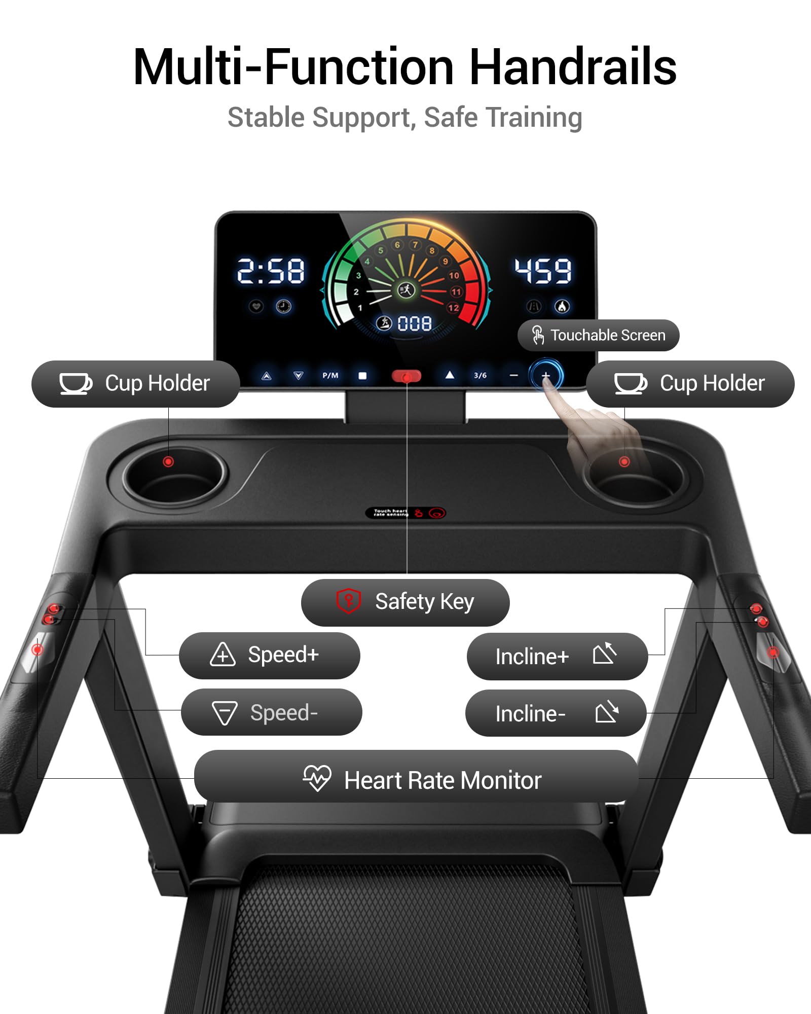 UMAY Składana Bieżnia do domu z nachylenie 16%-20%, 14 km/h | Bieżnia do chodzenia z monitorem tętna,Treadmill Home z silnikiem 3,5 KM i wyświetlaczem LED,Kompaktowa,180KG