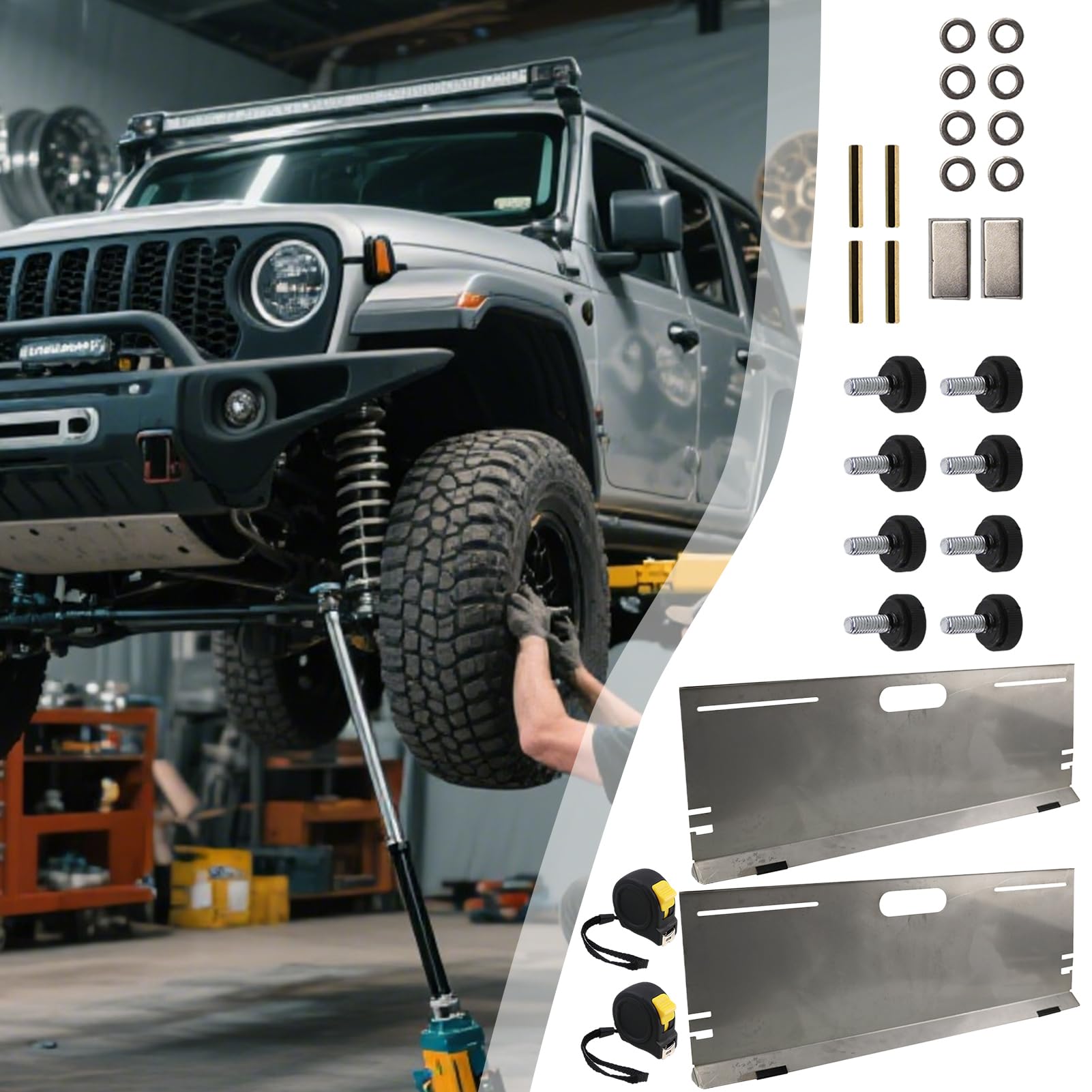 Herramientas Alineación Automotriz 2 métricas Antideslizantes y Placa | Kit Magnético Alineador de Ruedas para Coche para camión, RC, reparación, vehículos domésticos y