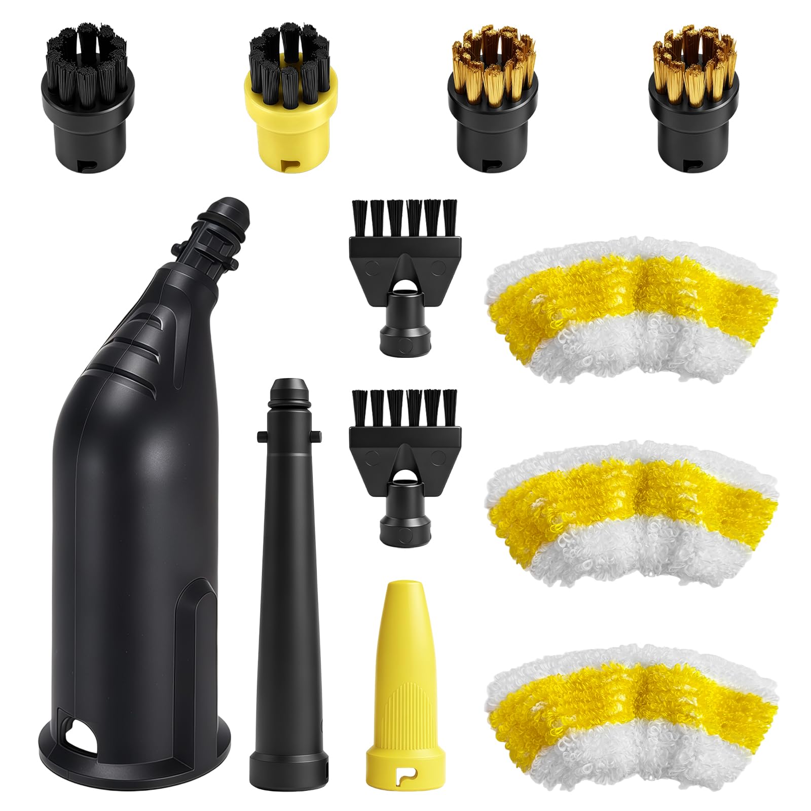 flintronic 12PCS Steam Cleaner Accessories Kit, Set with Round Brushes, Flat Brushes, Microfiber Pads & Nozzles - Compatible with Kärcher SC1/SC2/SC3/SC4/SC5, Efficient Steam Cleaning Set