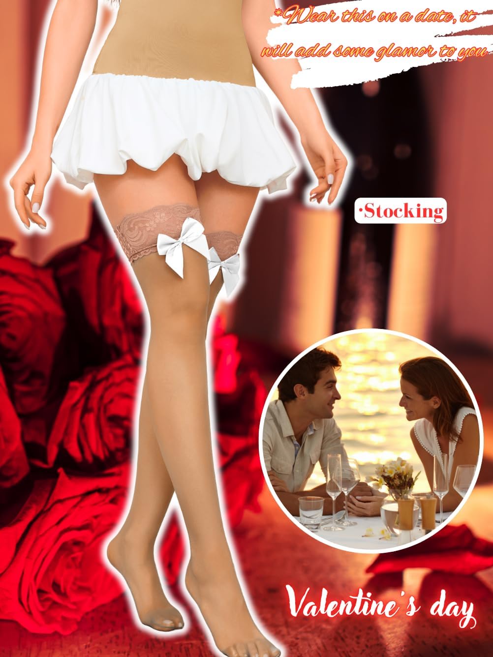 ShawGobow Sexy Stockings For Women Lingerie,Sheer Mesh Over Knee Bow Socks,Lace Top Thigh Highs Vday Date Christmas