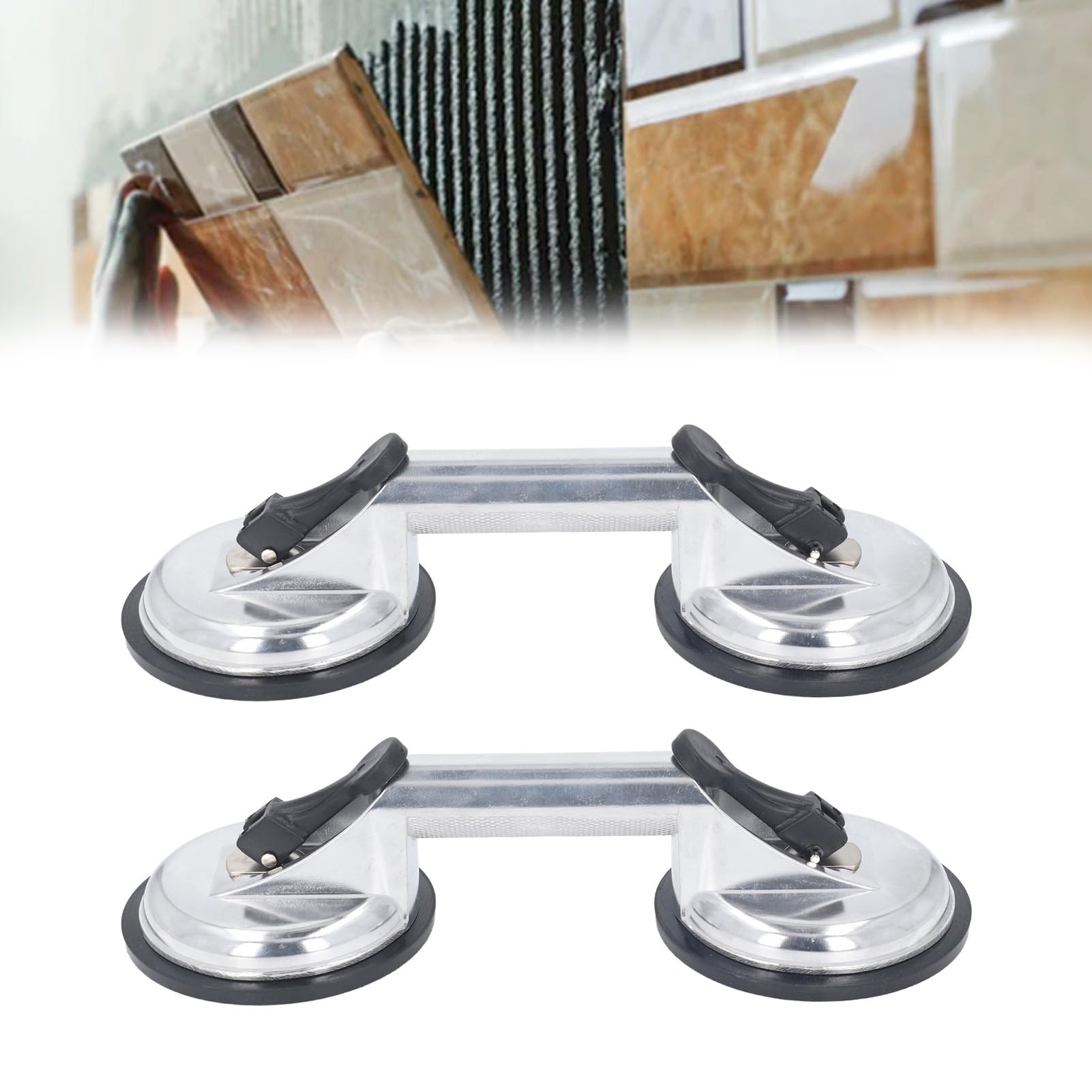 2Pcs Glass Suction Cups, 100KG Load Capacity Double Handle Suction Cup Plate Heavy Duty Aluminum Handle Glass Holder for Glass, Tiles, Mirror Lifter, Windshield Replacement