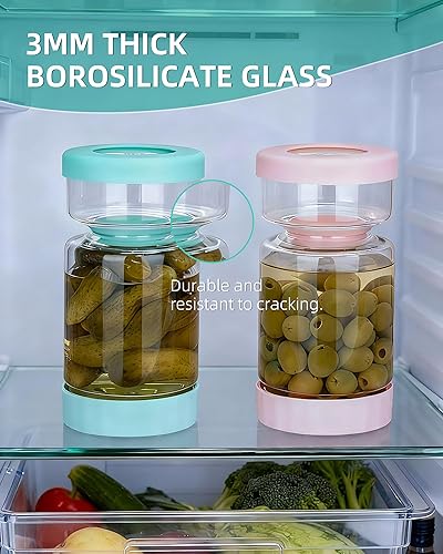Miniatura 9 de ZENS Tarro de Pepinillos con Colador Abatible, Contenedor Separador de Jugo de Pepinillos de 37 oz en Forma de Arena, Tapa Hermética y a Prueba de