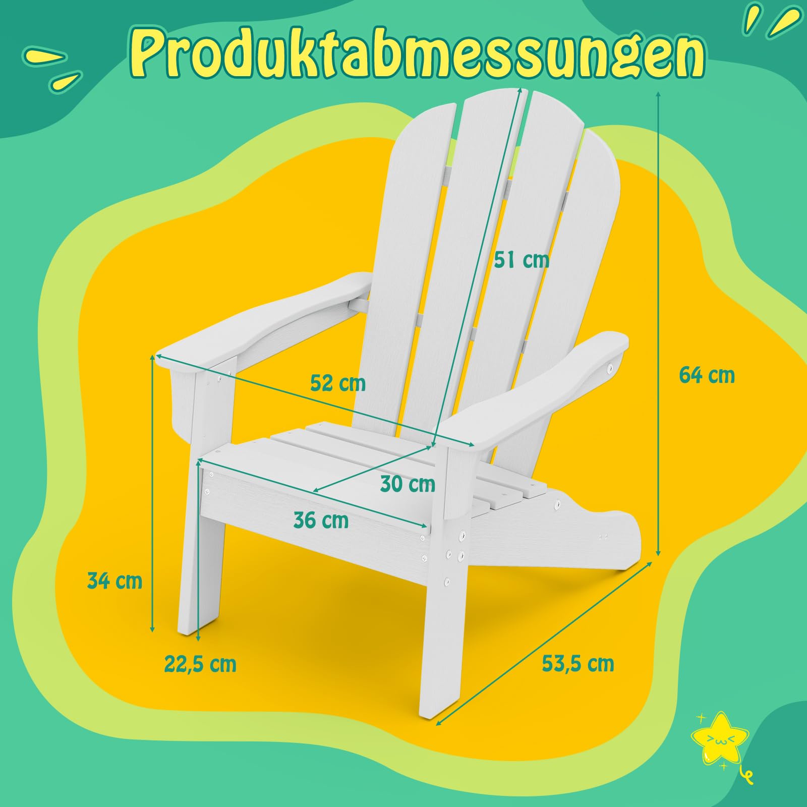 COSTWAY Adirondack krzesło dziecięce, odporne na warunki atmosferyczne, z HDPE, krzesło ogrodowe z ergonomicznym oparciem i podłokietnikami, krzesło do użytku na zewnątrz, dla chłopców i dziewcząt w