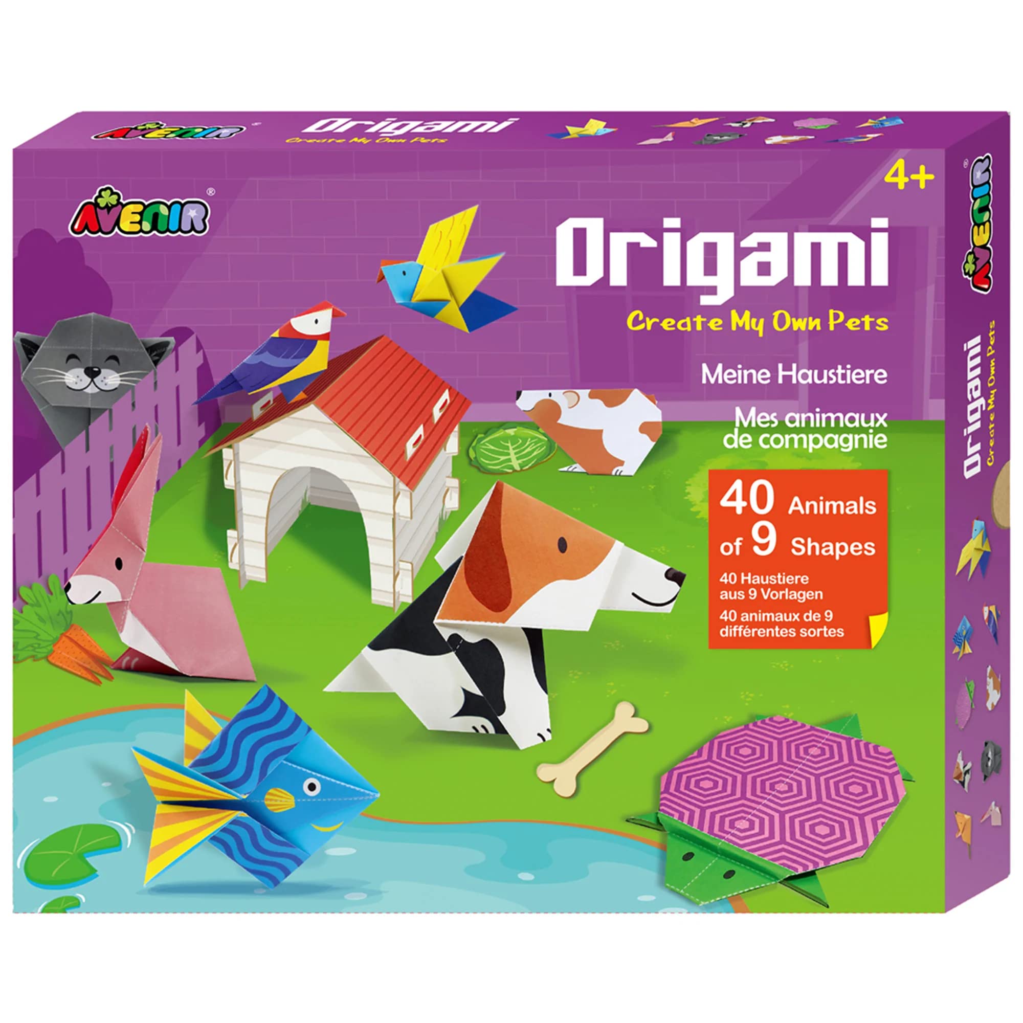 Avenir Origami - Create My Own Pets| Fold 8 Vivid Animals and Cardboard Characters - 40 Double-Sided Folding Sheets - Big Themed Activities Poster for Kids 5+