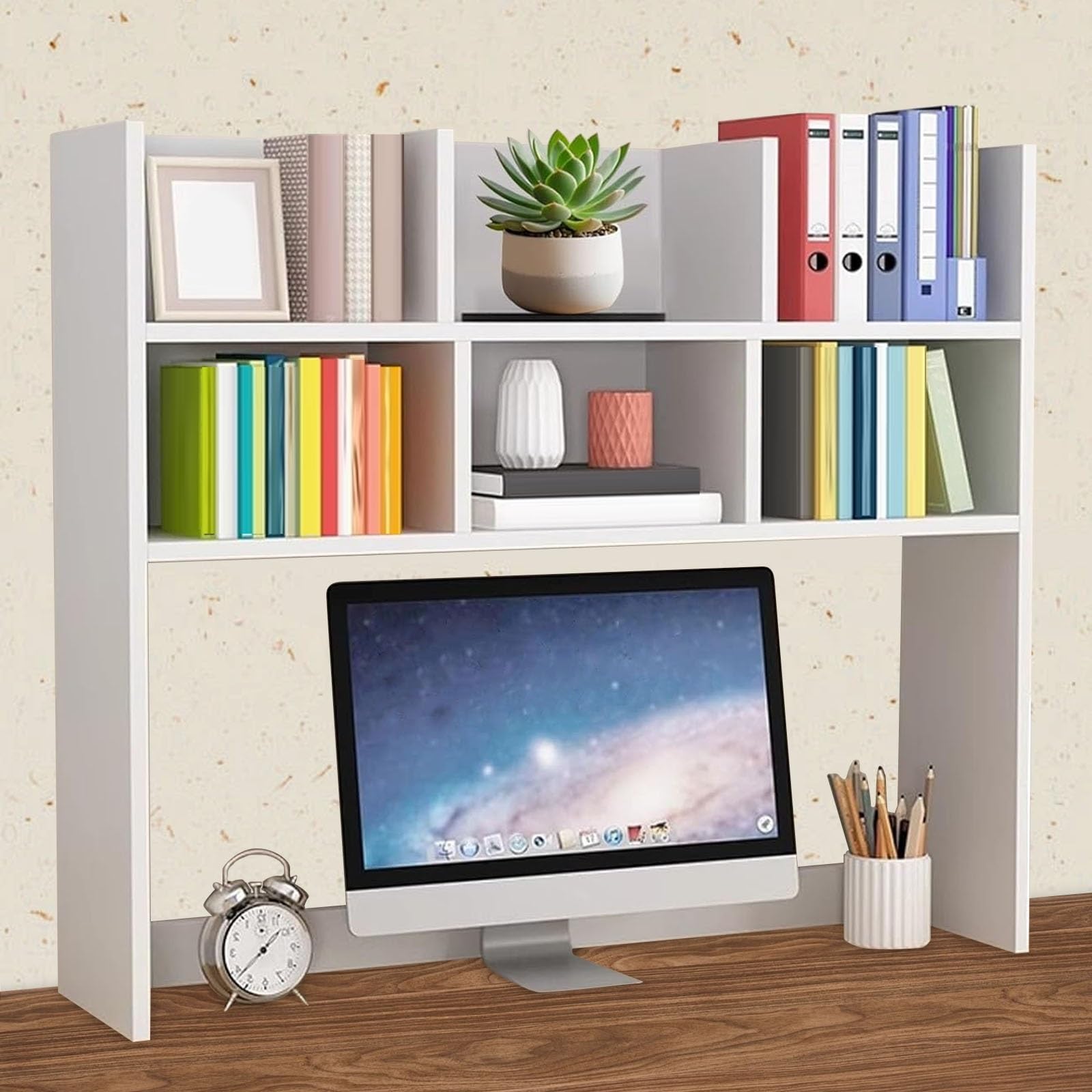 CWCQGH Freestanding White Desktop Bookshelf - Stylish Desk for Home, Office, Dorm, School Decor - Versatile Countertop Display Shelf Rack for Books & Organizers,80cm