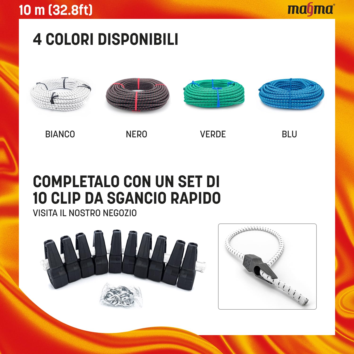 Magma Rotolo di Corda Elastica | Corde Elastiche da 6 mm di Diametro per Pesca, Vela, Campeggio, e Fissaggio Teloni | Extra Forte, Per Interno, Esterno, Giardino e Auto (25, Nero)