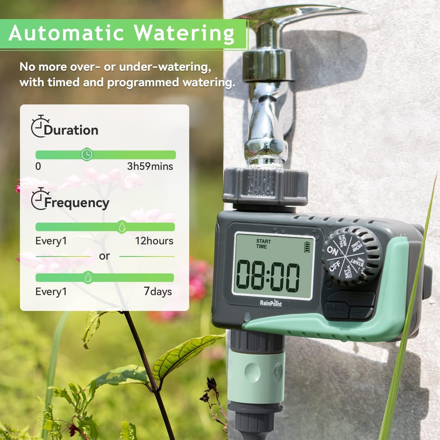 RAINPOINT Sprinkler Timer Outdoor, Water Timer for Garden Hose Faucet, Programmable Water Timer With Rain Delay/Manual/Automatic Irrigation System, Irrigation Timer Controller for Lawn, Yard, 1 Outlet : Patio, Lawn & Garden