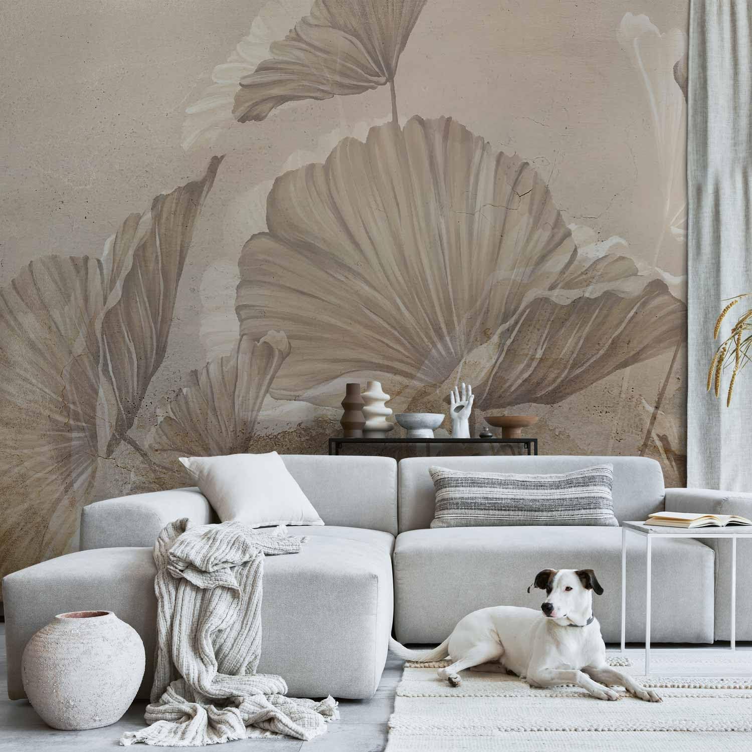 murando Carta da parati beige Foglie 450x315 cm Fotomurali in TNT Murale alla moda Decorazione da Muro XXL Poster Gigante Design Cameretta Carta per Pareti Soggiorno Natura come dipinto b-B-10043-a-a