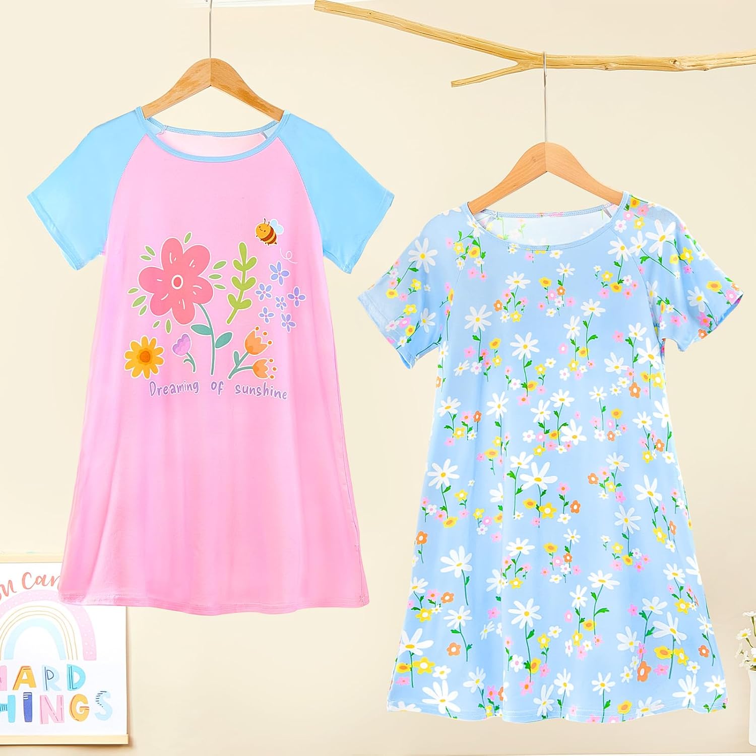 Beinou Girls Nightgowns Toddler Princess Nightgown Sleepwear Night Gowns Sleep Dress 2Pcs for Kids Girls 2-9 Years - Image 7